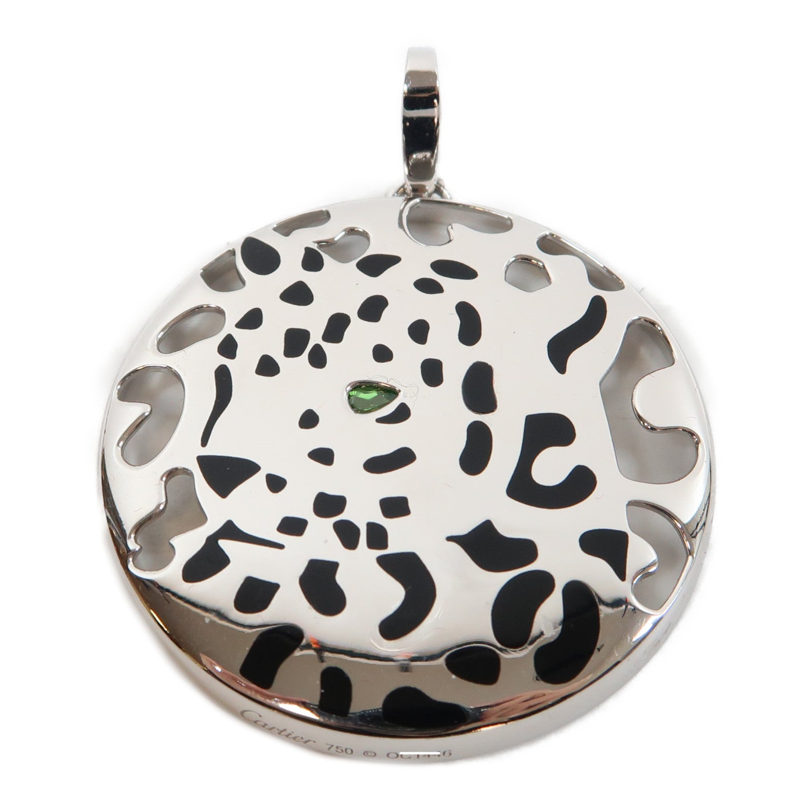 CARTIER (PRICE DOWN) Panthere Pellage Pendant Garnet 18K White Gold Black Lacquer