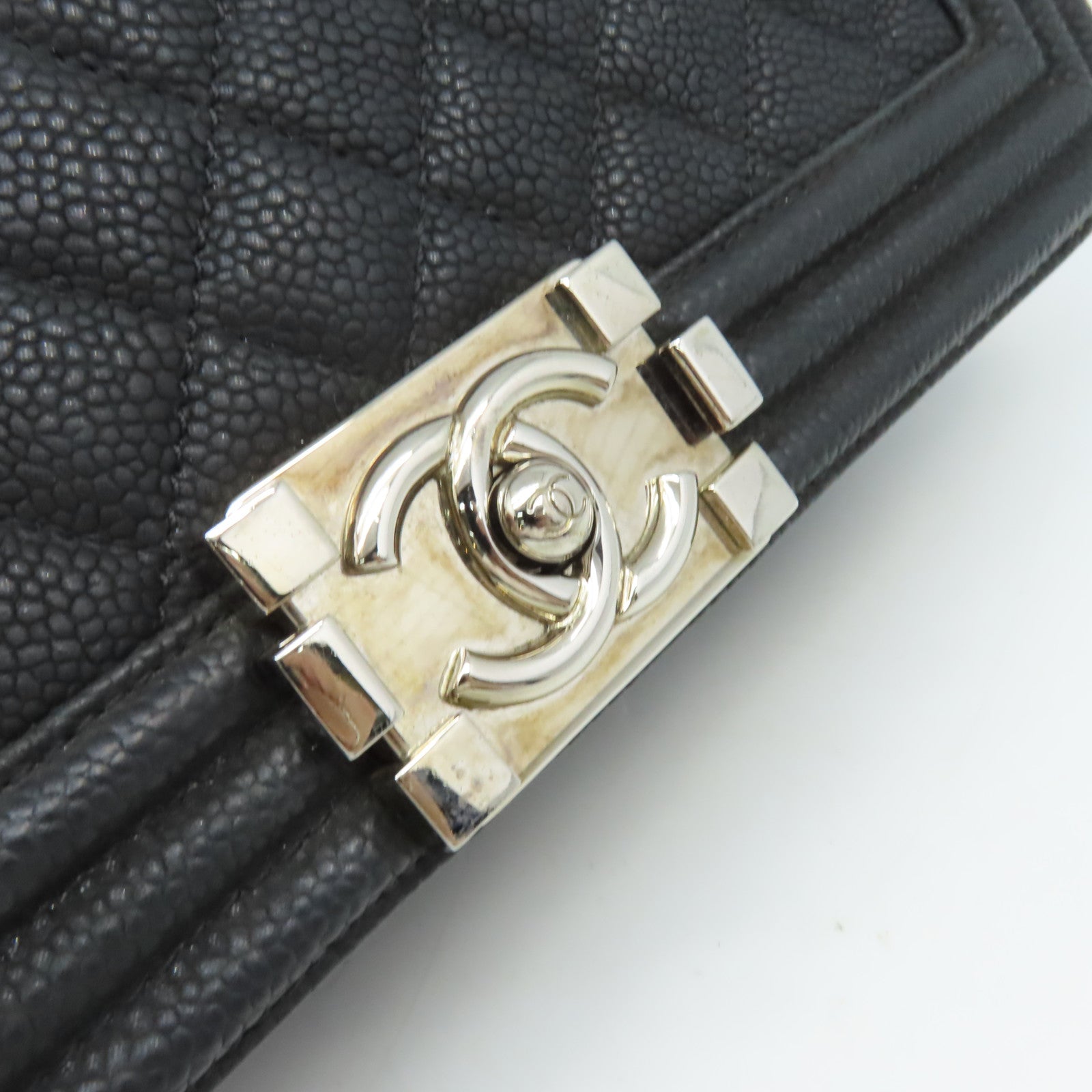 CHANEL 【激減優惠】菱格Caviar皮革Boy Chanel 25cm Chain Shoulder Bag銀扣鏈帶肩背袋黑色