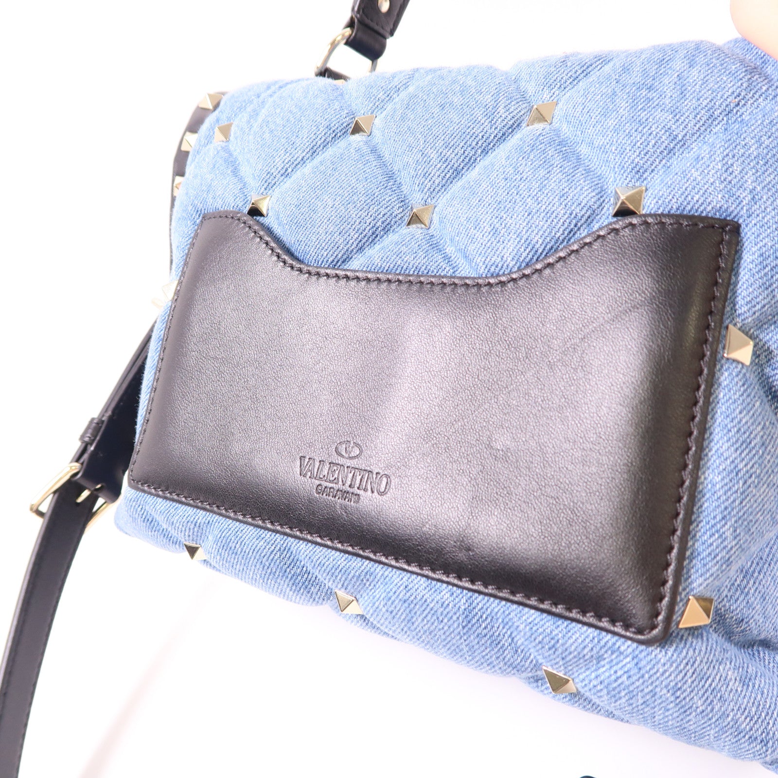 Valentino 牛仔布Candy Stud金扣手挽肩背兩用袋