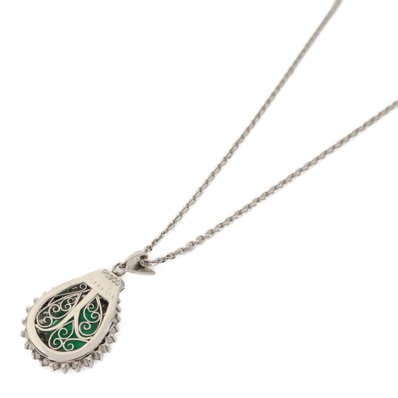 JEWELRY 【激減優惠】PT900/PT850鉑金Emerald Necklace 3.289ct綠寶石/1.18ct鑽石項鍊