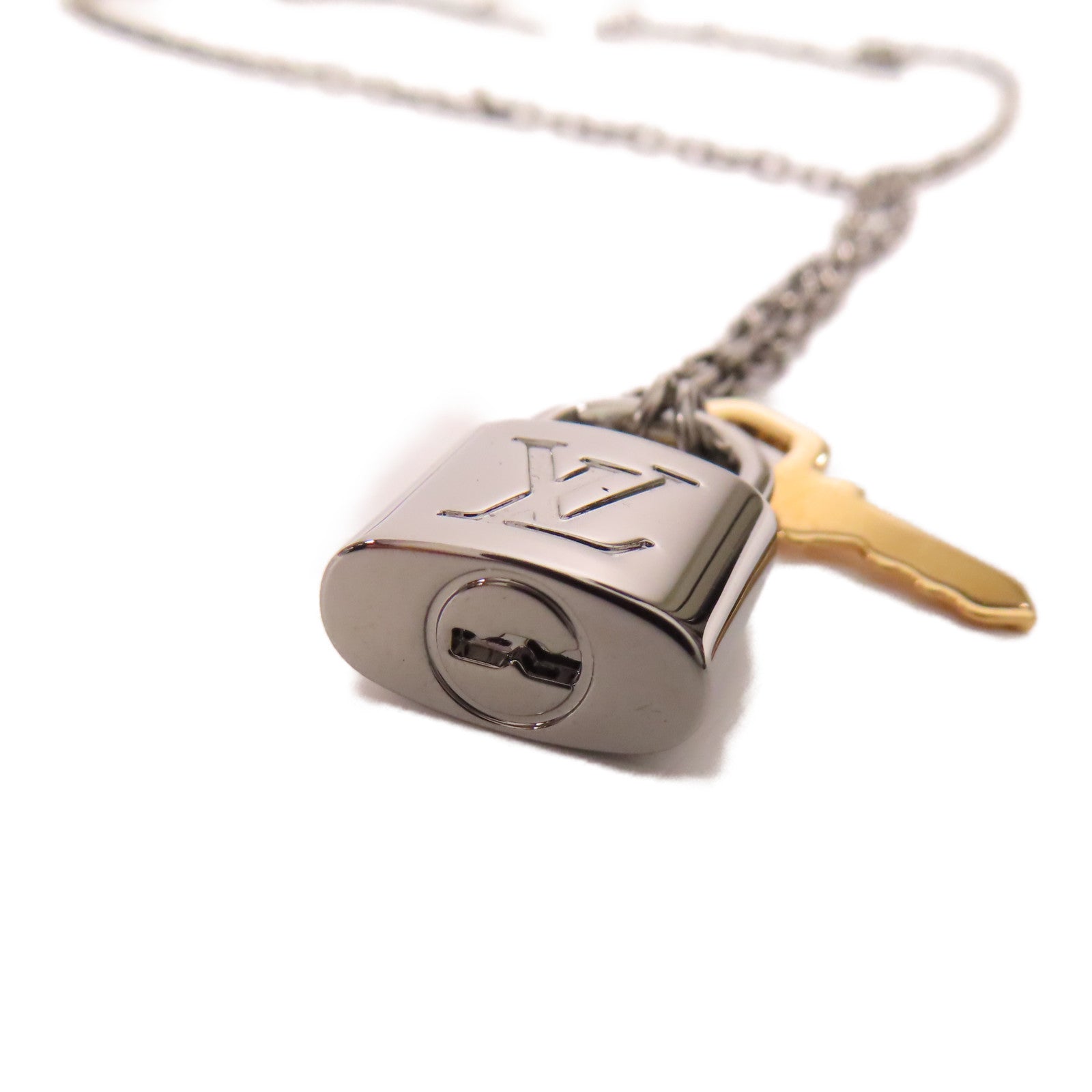 LOUIS VUITTON LV Padlock Necklace M01149 Metal Silver Gold