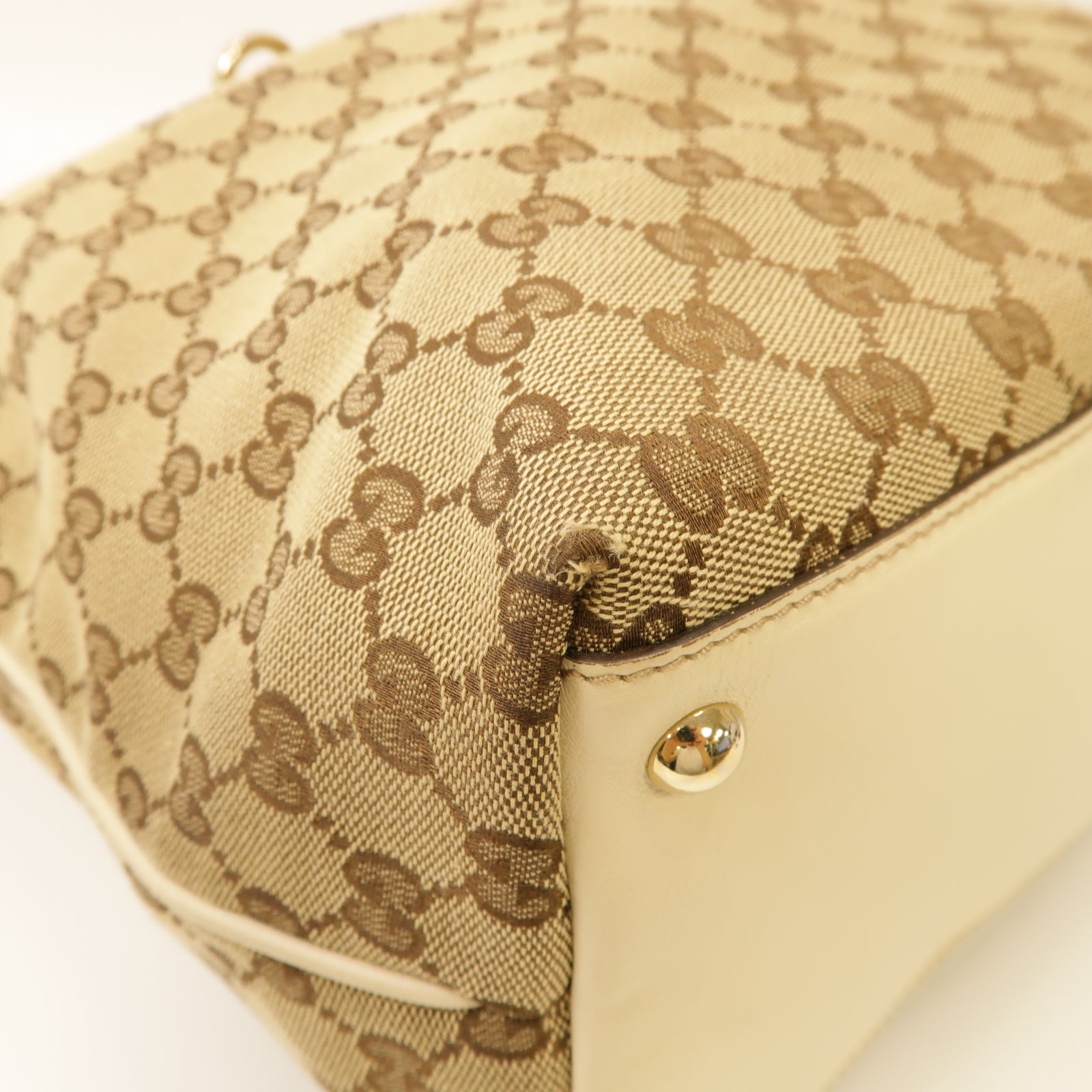 GUCCI 帆布Tote Bag金扣手挽袋白色/棕色