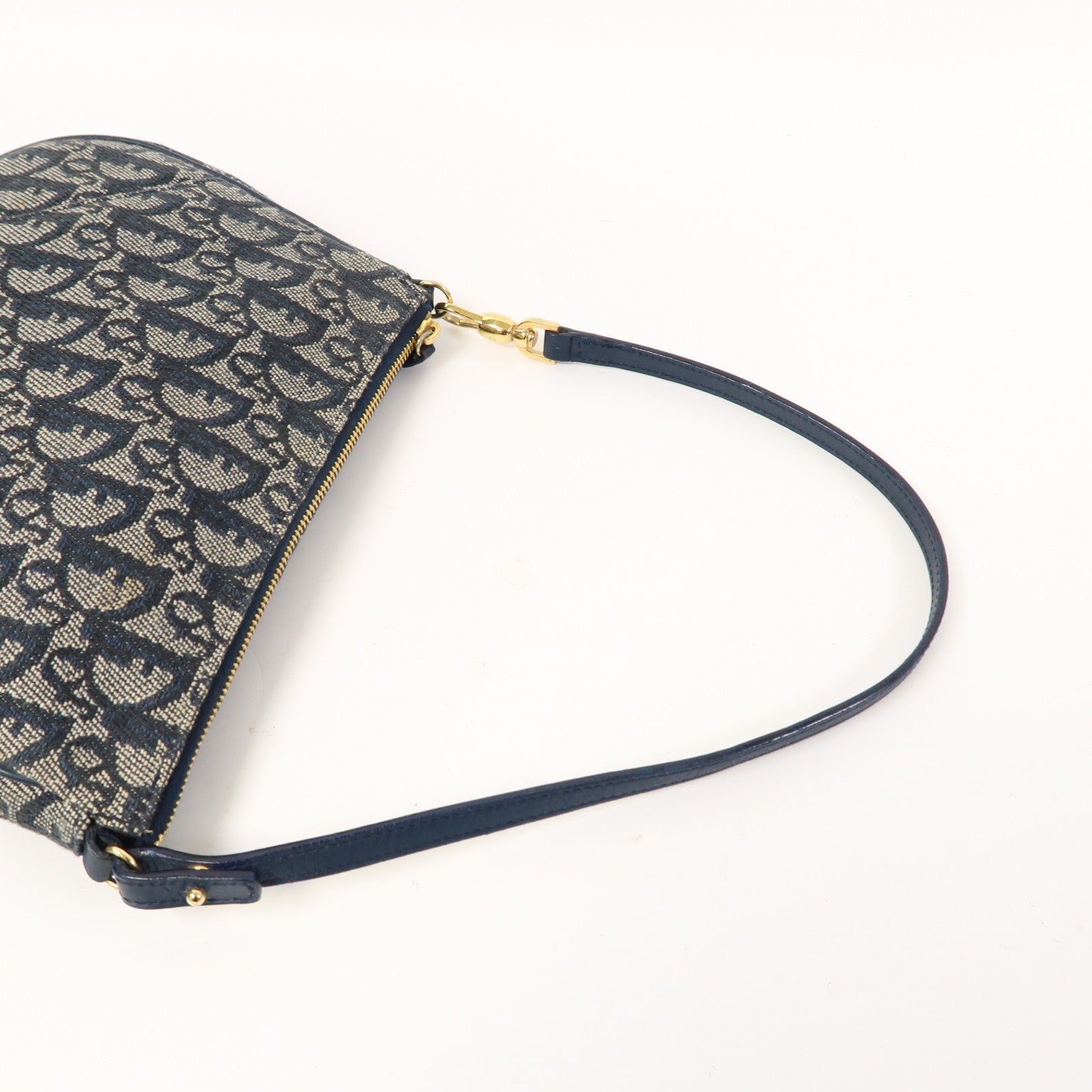 Dior 帆布Vintage Saddle Bag金扣手挽袋藍色
