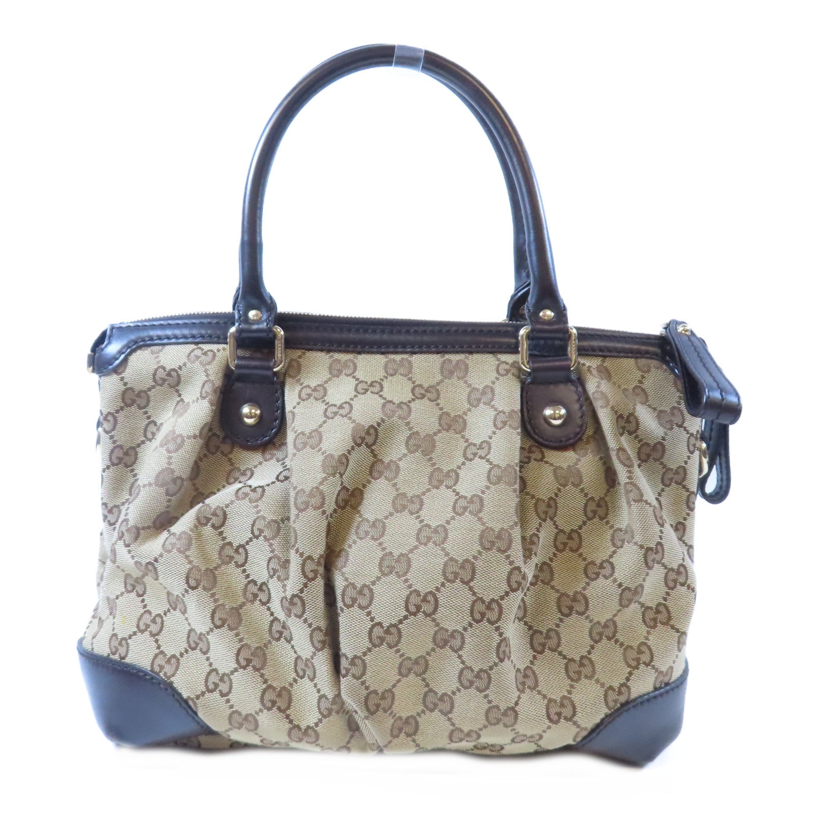 GUCCI 帆布Shoulder Bag金扣手挽肩背兩用袋啡色