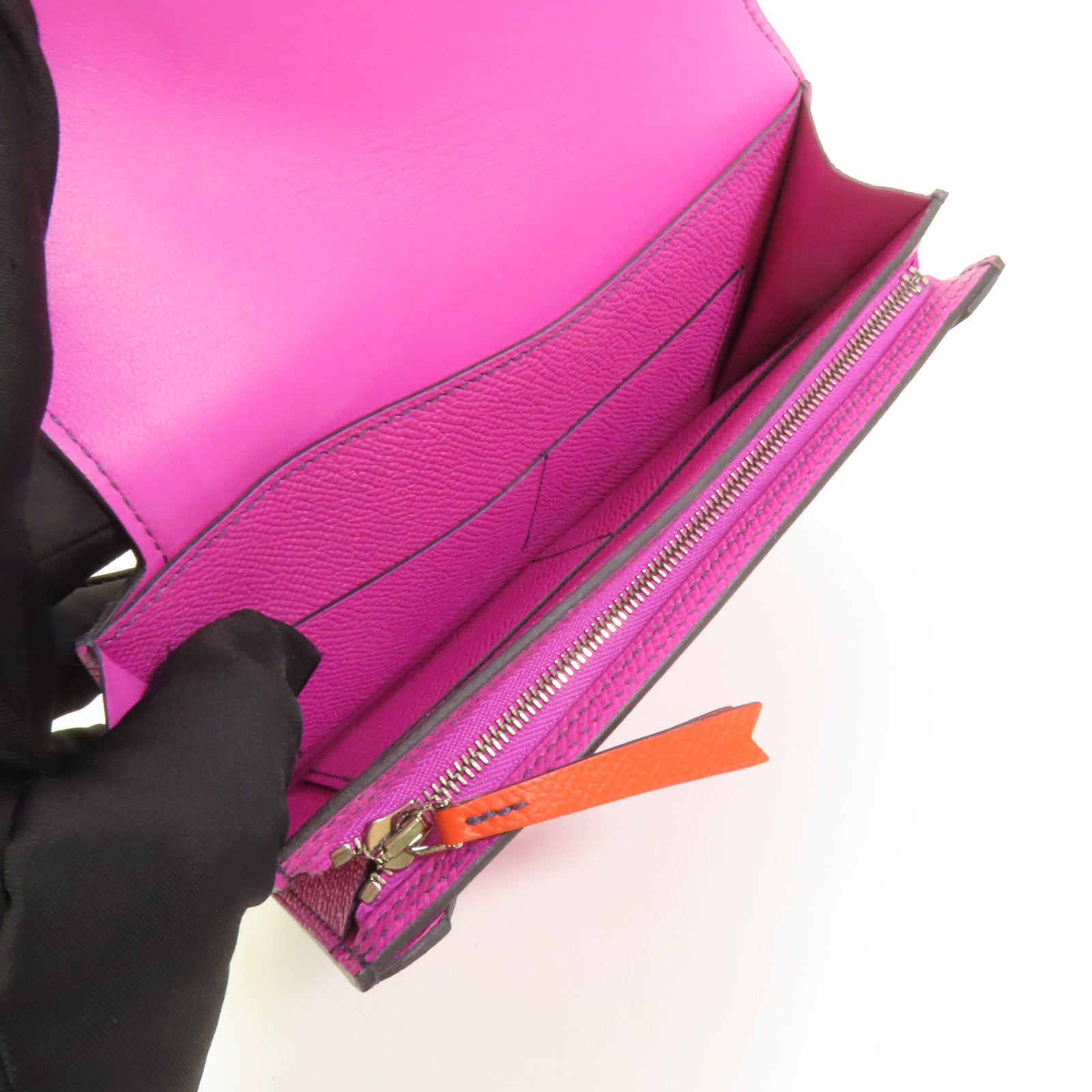 HERMES Epsom皮革Camail Long Wallet銀扣長錢包Magnolia