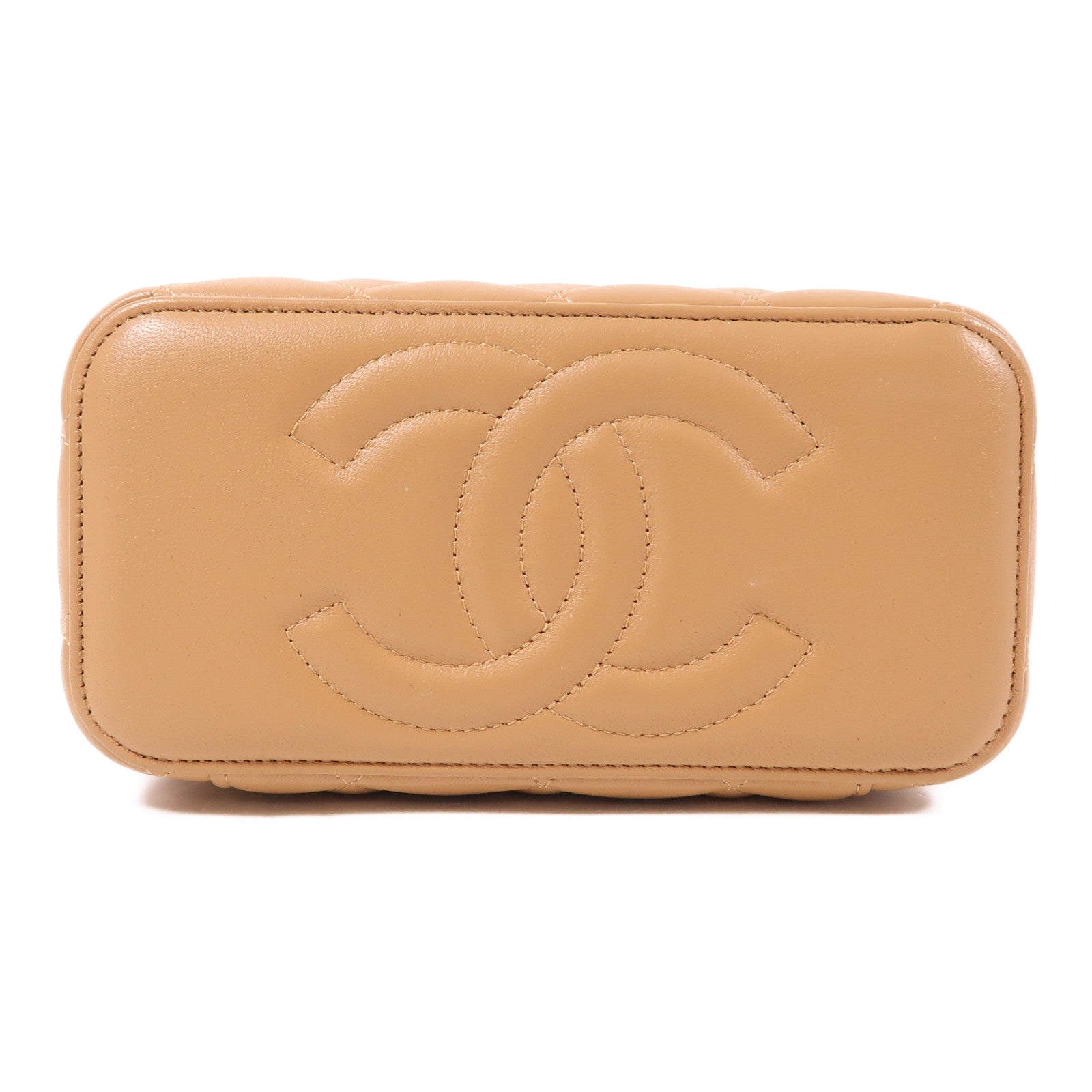 CHANEL CC GHW Vanity Chain 2 Way Bag Lambskin Leather Beige