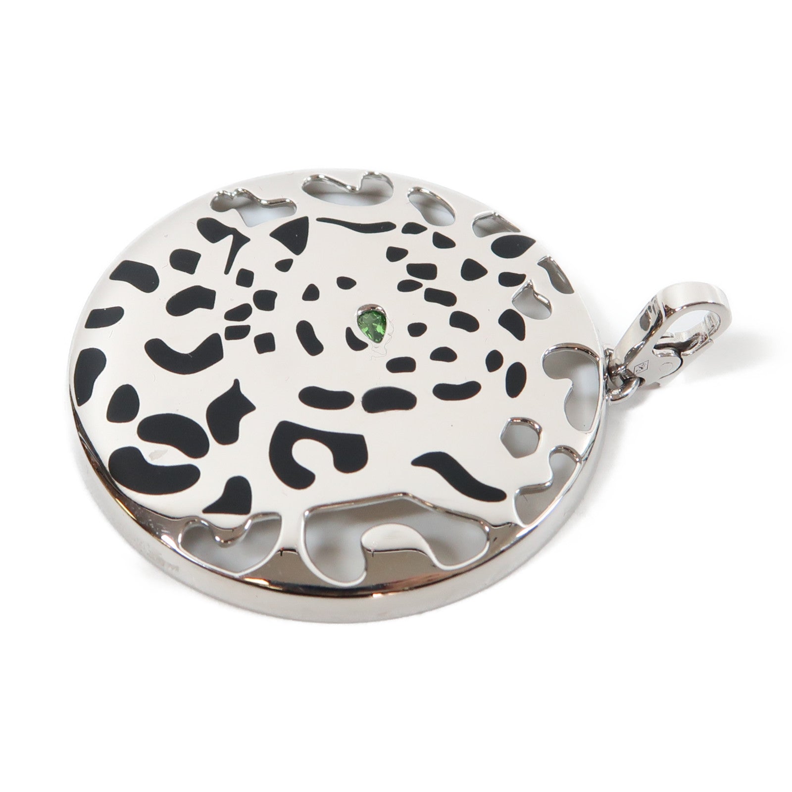 CARTIER (PRICE DOWN) Panthere Pellage Pendant Garnet 18K White Gold Black Lacquer