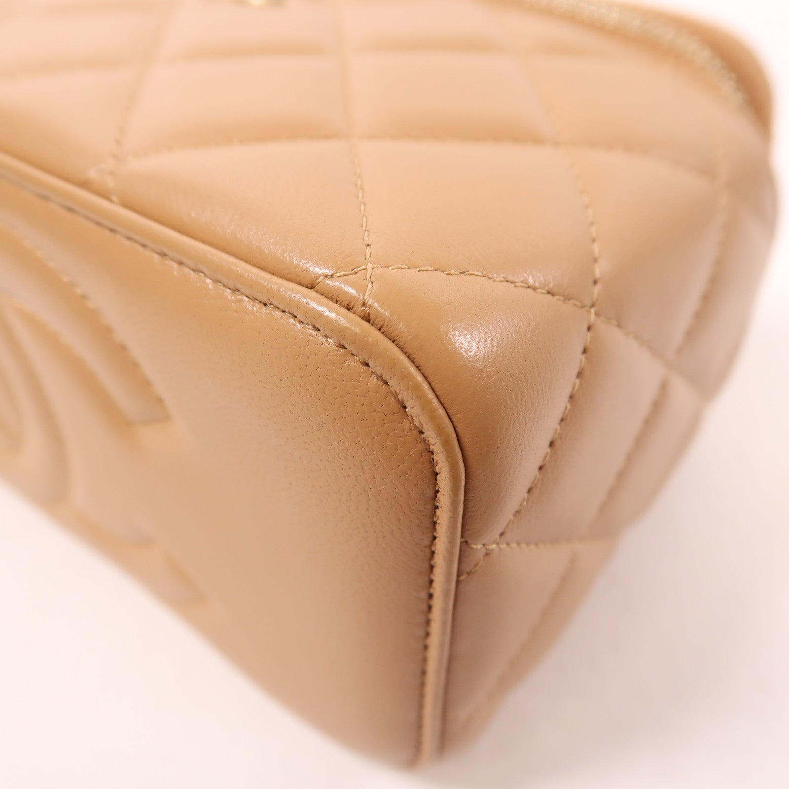 CHANEL CC GHW Vanity Chain 2 Way Bag Lambskin Leather Beige