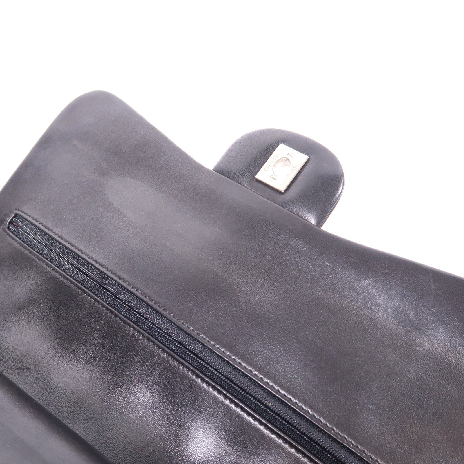 CHANEL 羊皮皮革Large Classic銀扣鏈帶肩背袋