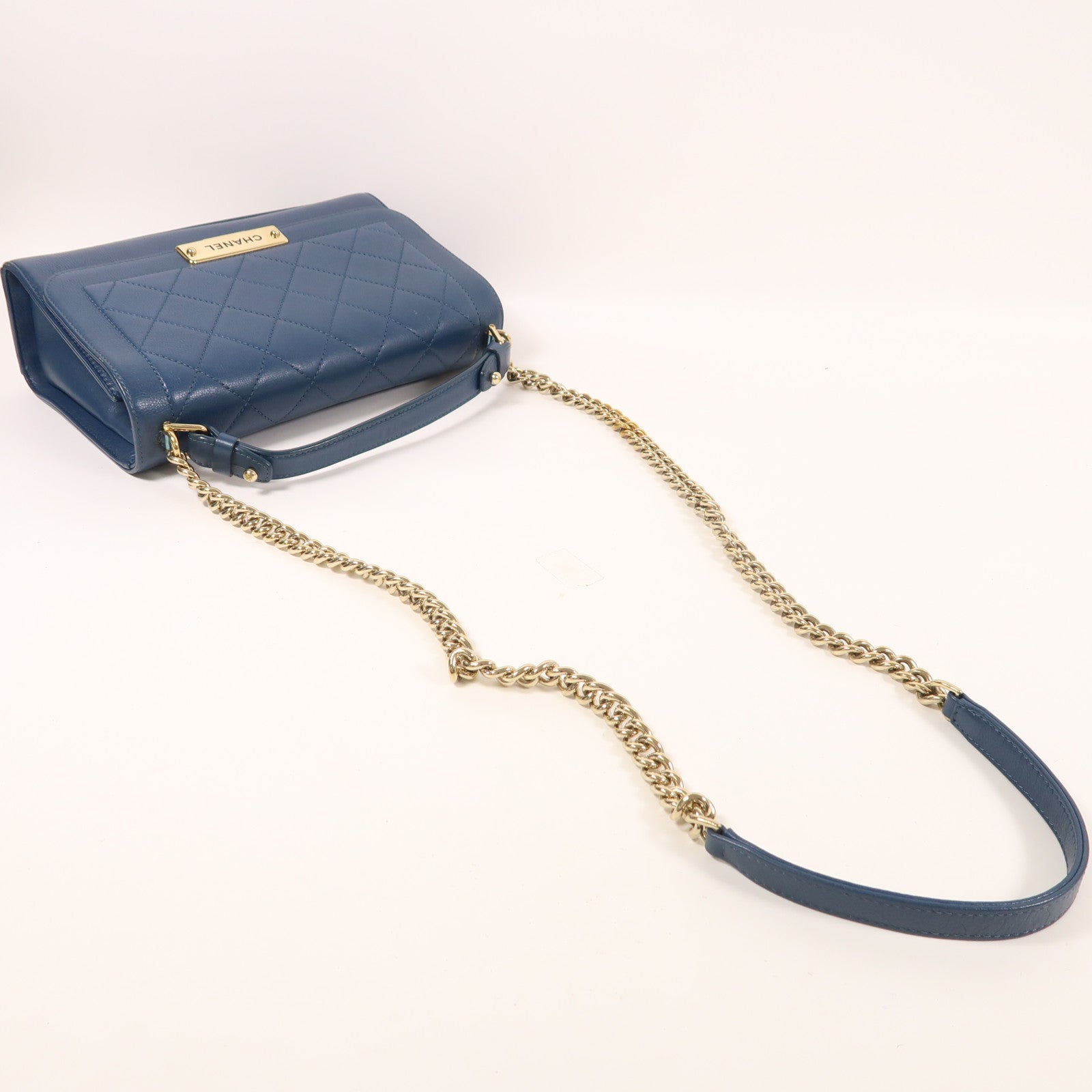 CHANEL 牛皮皮革Chain Shoulder金扣手挽肩背兩用袋