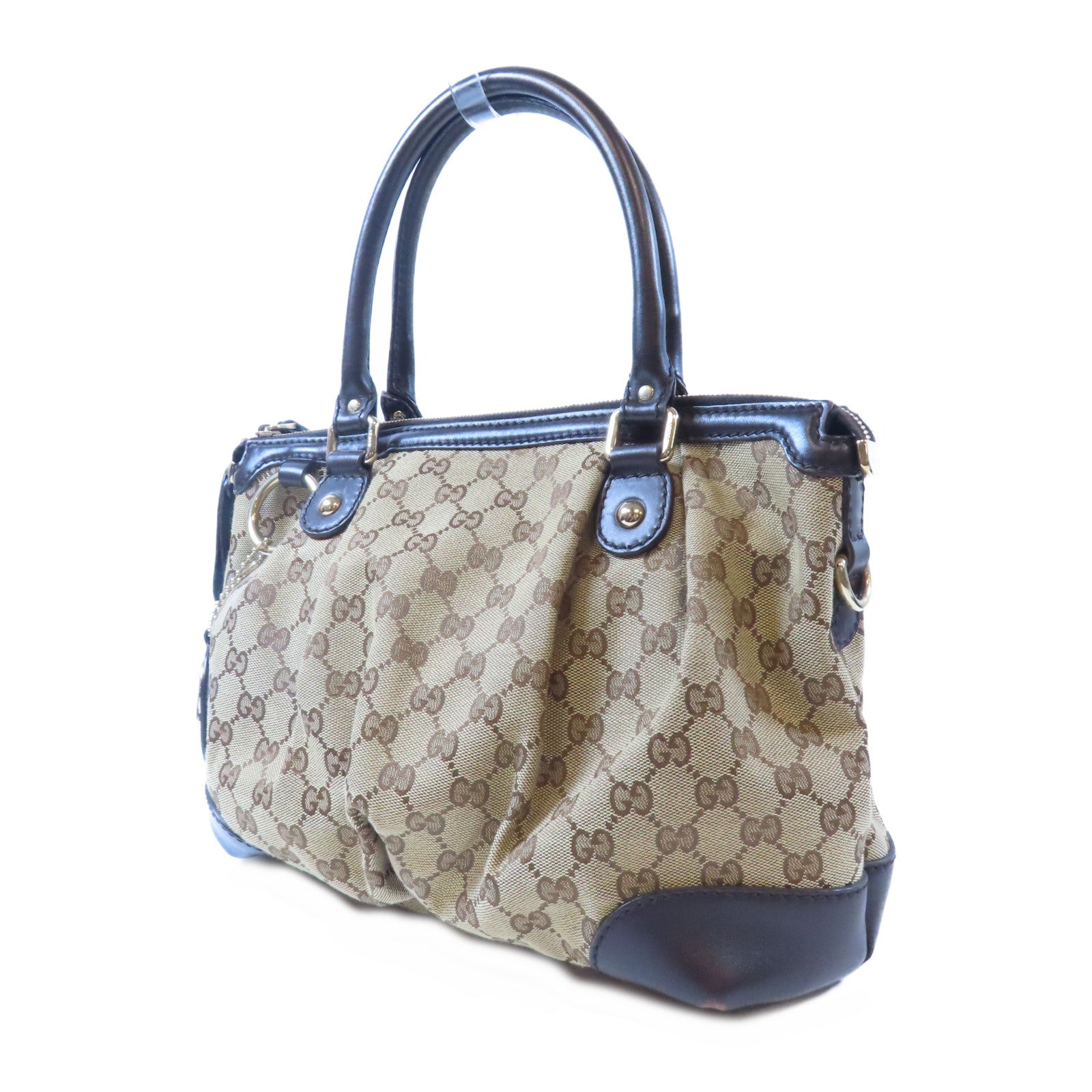 GUCCI 帆布Shoulder Bag金扣手挽肩背兩用袋啡色