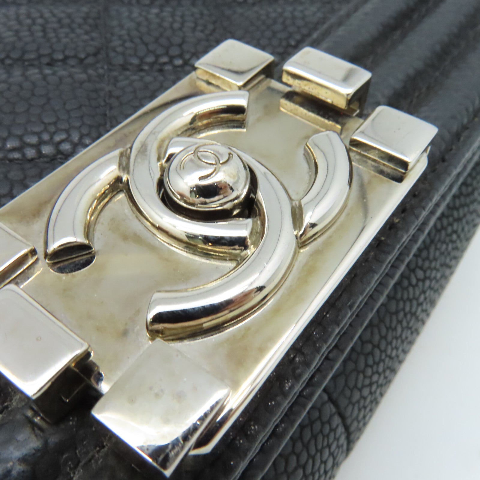 CHANEL 【激減優惠】菱格Caviar皮革Boy Chanel 25cm Chain Shoulder Bag銀扣鏈帶肩背袋黑色