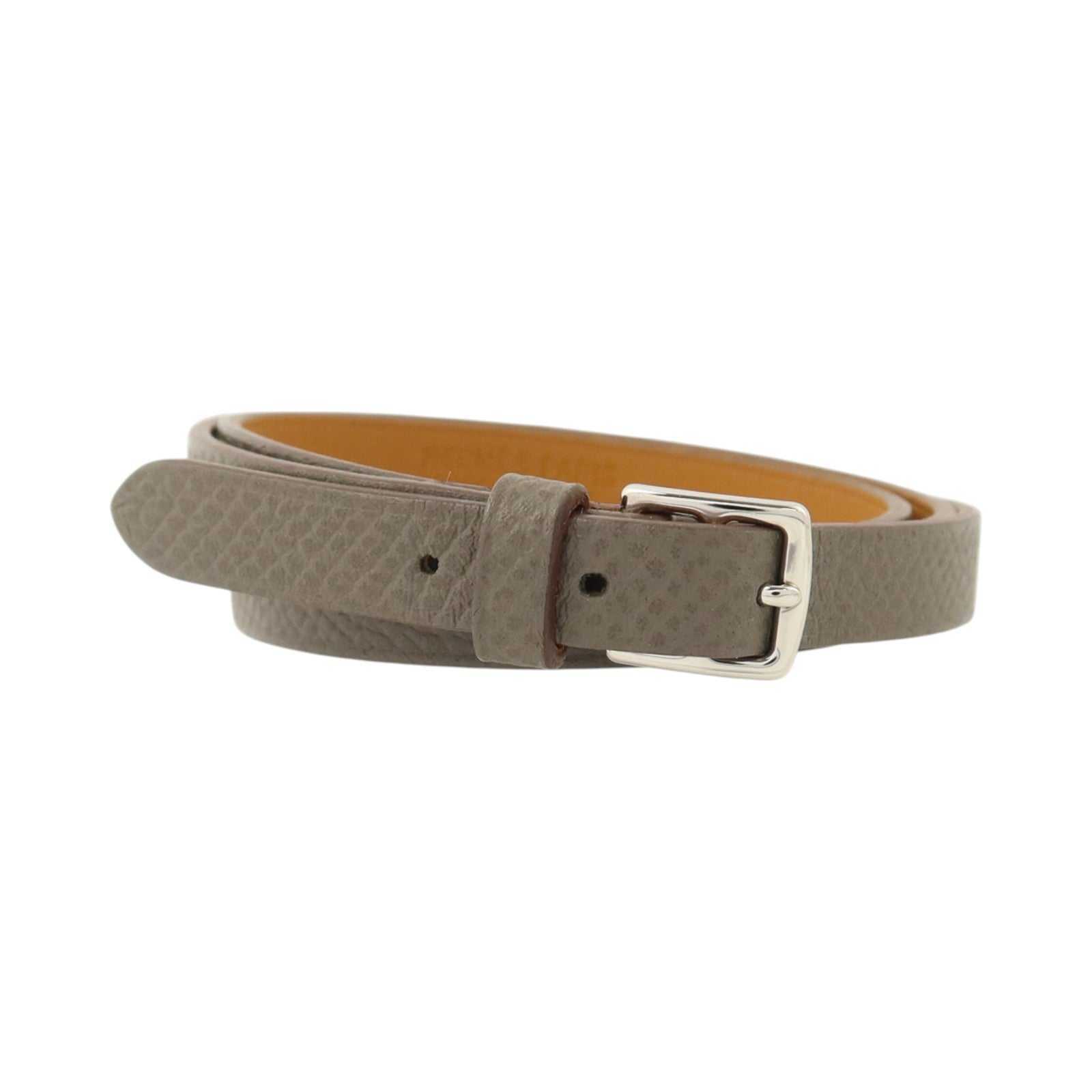 HERMES Epsom皮革/Swift皮革Double Tour Bracelet銀扣手鏈Etain/Gold