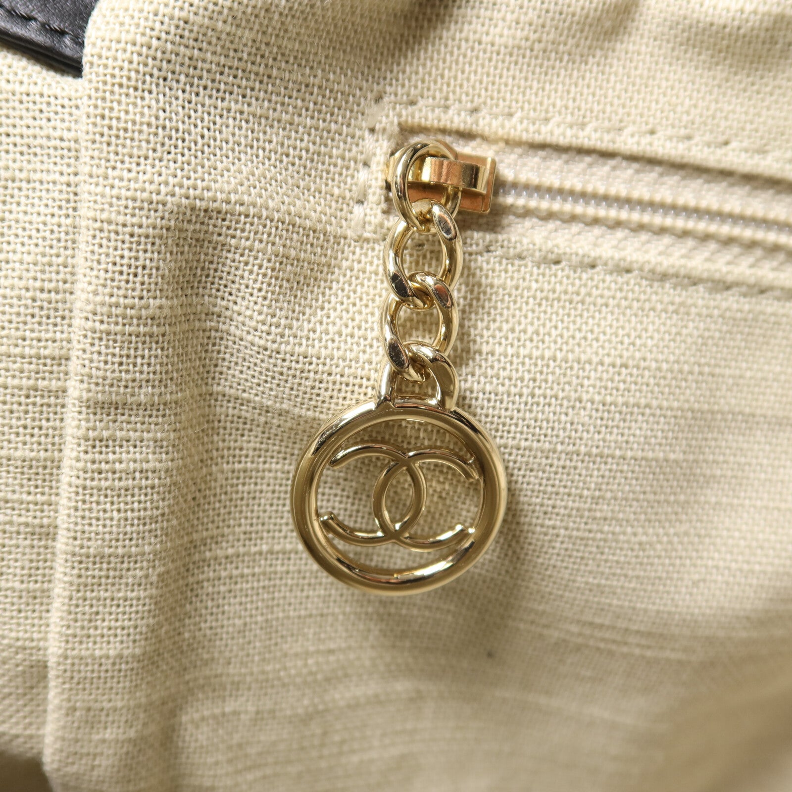 CHANEL 帆布Deauville MM鏈帶手挽肩背兩用袋