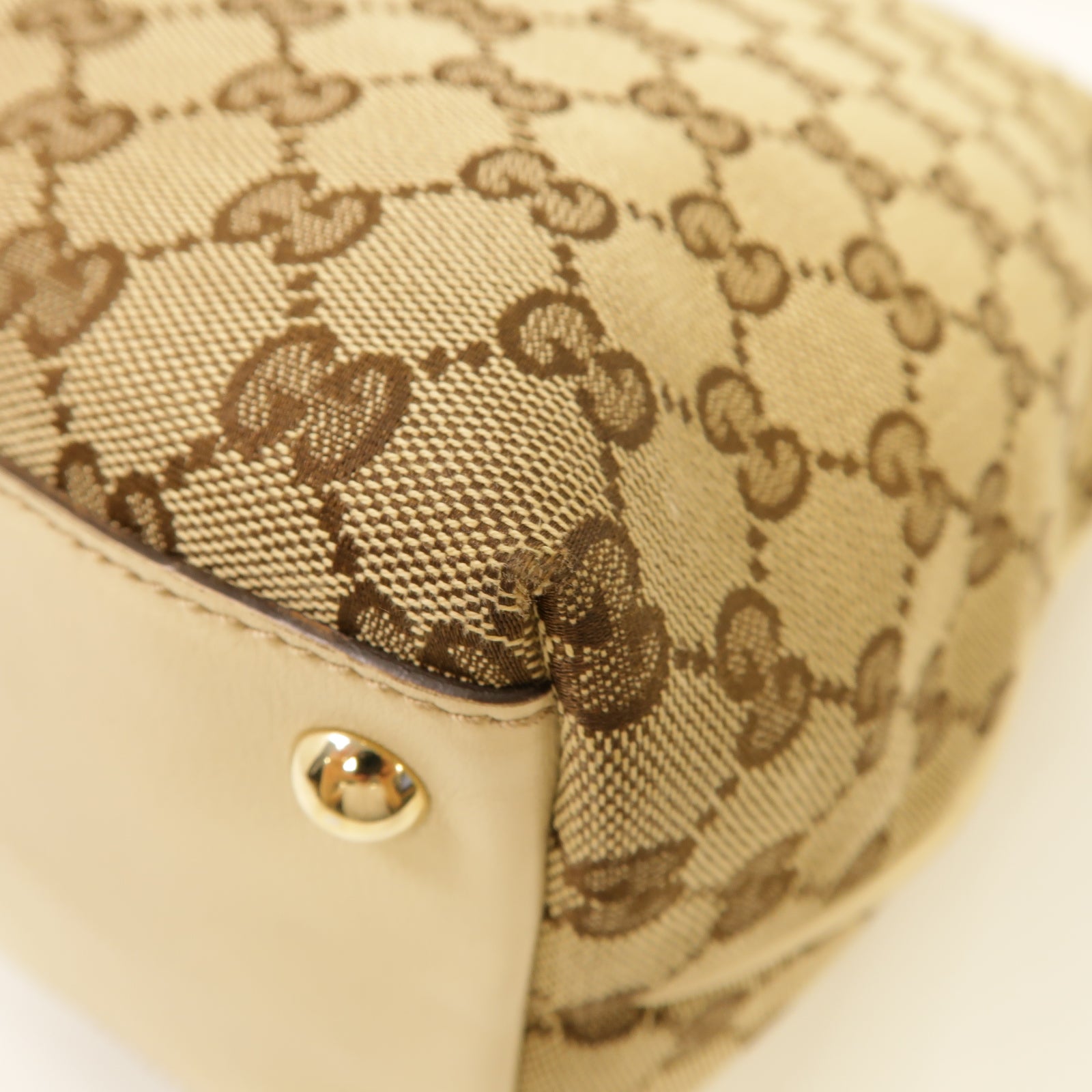 GUCCI 帆布Tote Bag金扣手挽袋白色/棕色