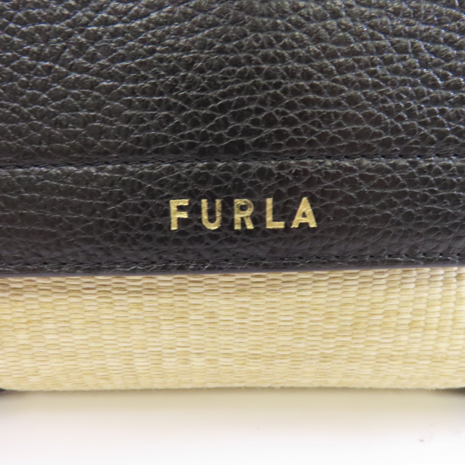Furla 【激減優惠】Raffia/牛皮皮革Shoulder Bag金扣肩背袋黑色/米色