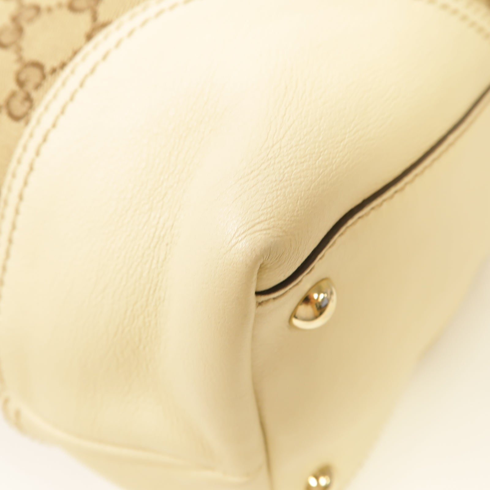 GUCCI 帆布Tote Bag金扣手挽袋白色/棕色