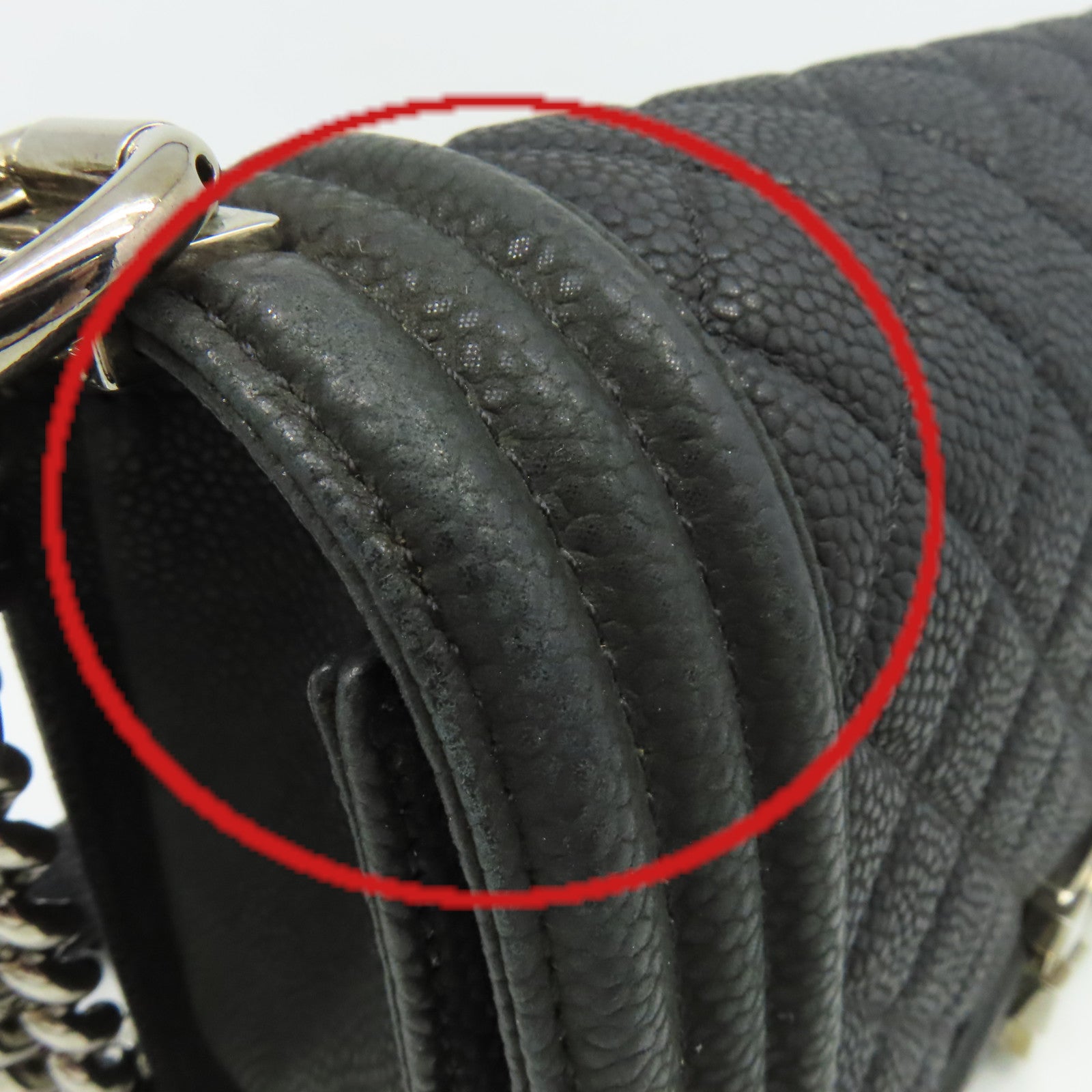 CHANEL 【激減優惠】菱格Caviar皮革Boy Chanel 25cm Chain Shoulder Bag銀扣鏈帶肩背袋黑色