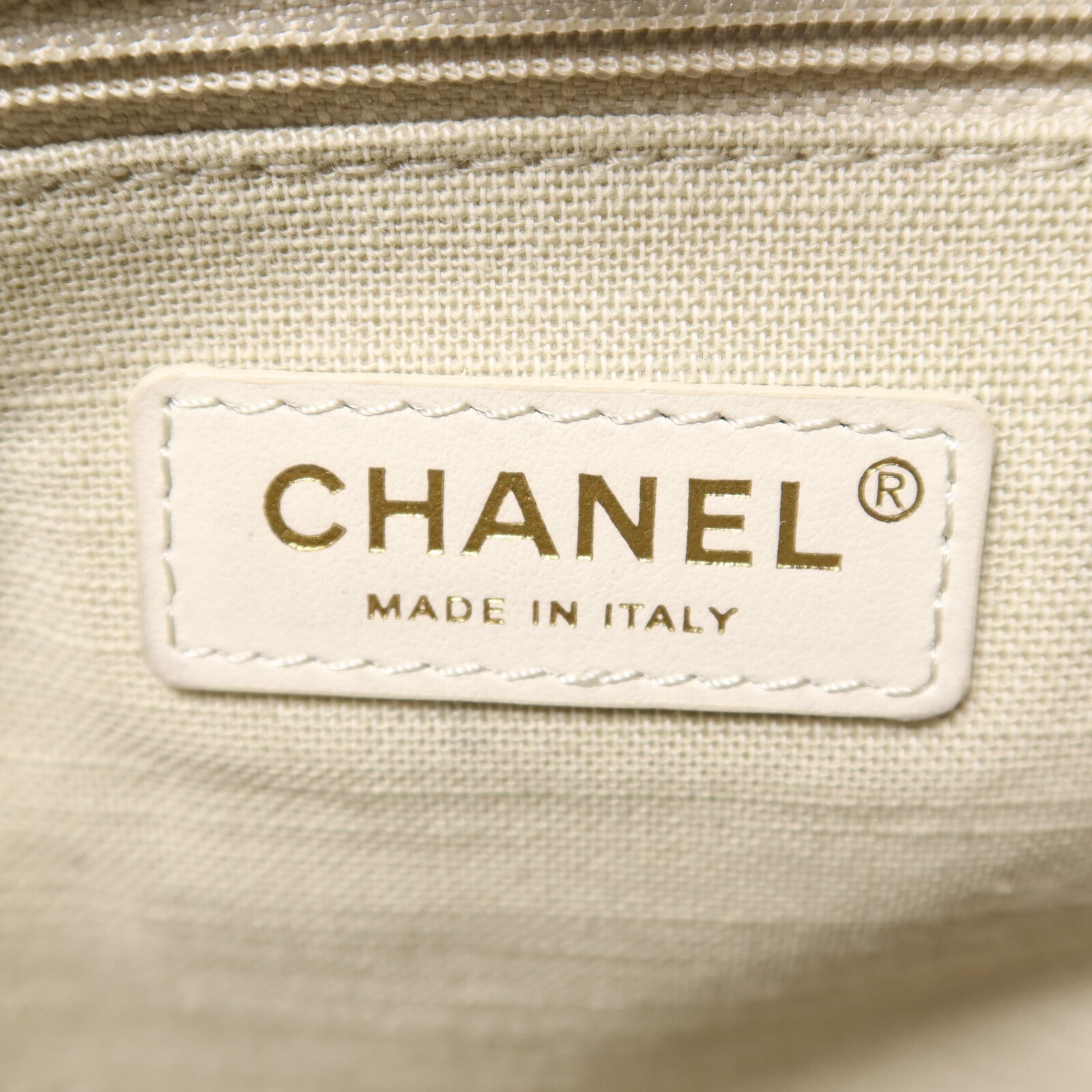 CHANEL 帆布Deauville MM鏈帶手挽肩背兩用袋