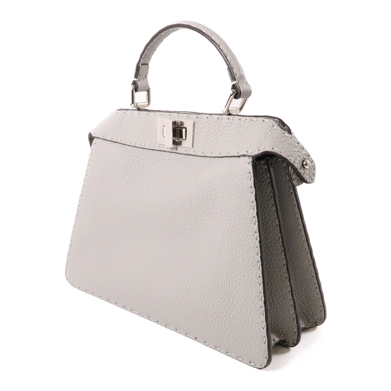 FENDI 牛皮皮革Peekaboo銀扣手挽肩背兩用袋灰色
