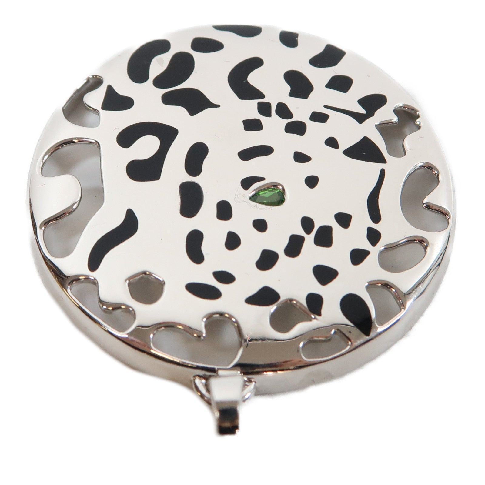 CARTIER (PRICE DOWN) Panthere Pellage Pendant Garnet 18K White Gold Black Lacquer