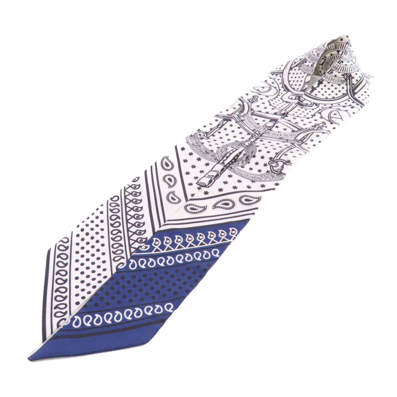 HERMES 絲質Twilly Scarf絲巾白色/黑色/藍色