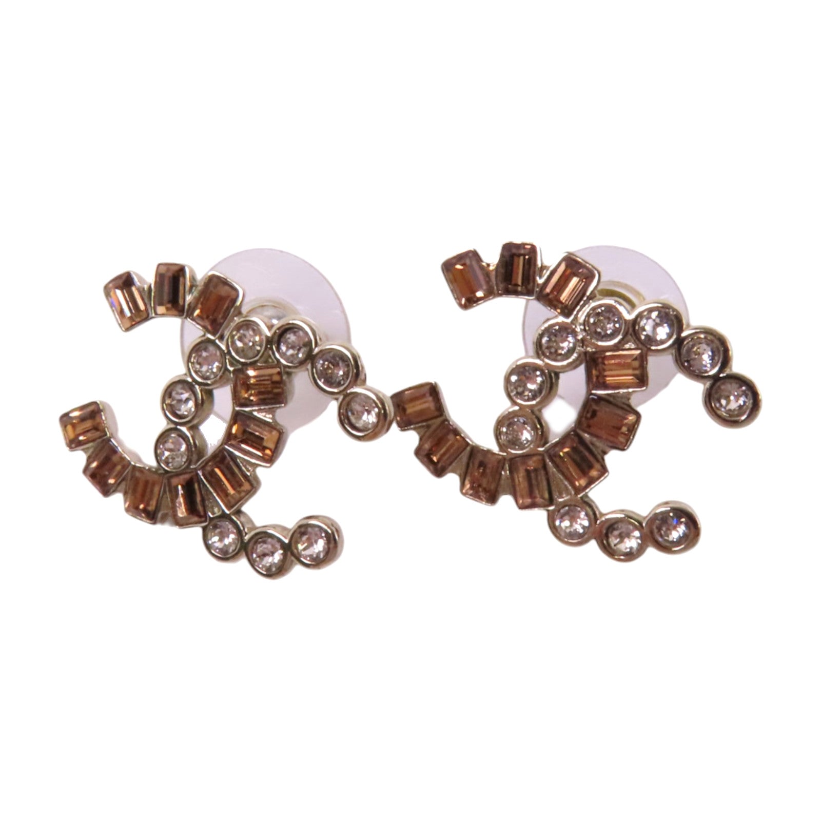 CHANEL 金屬/水鑽CC Earrings銀扣耳環