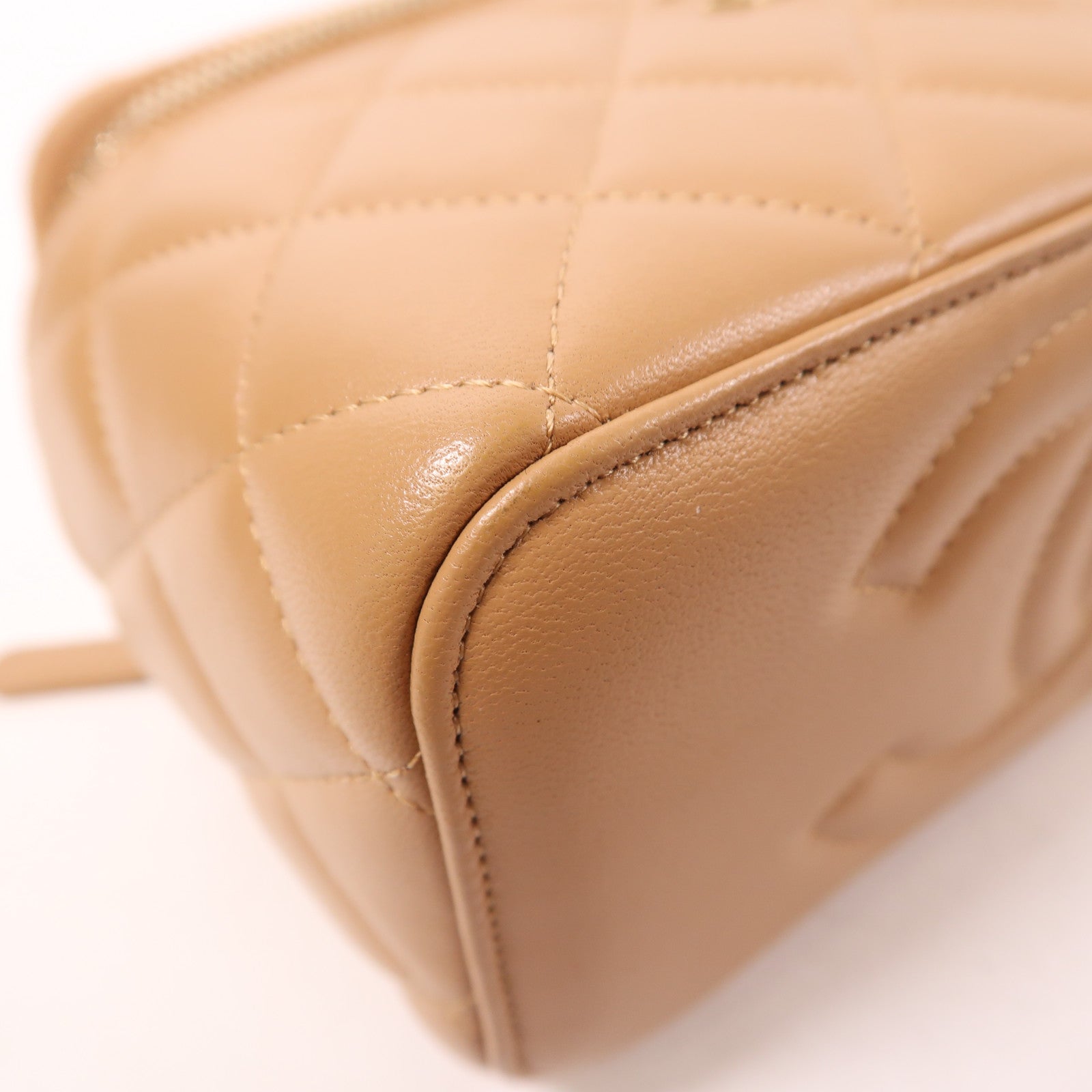 CHANEL CC GHW Vanity Chain 2 Way Bag Lambskin Leather Beige