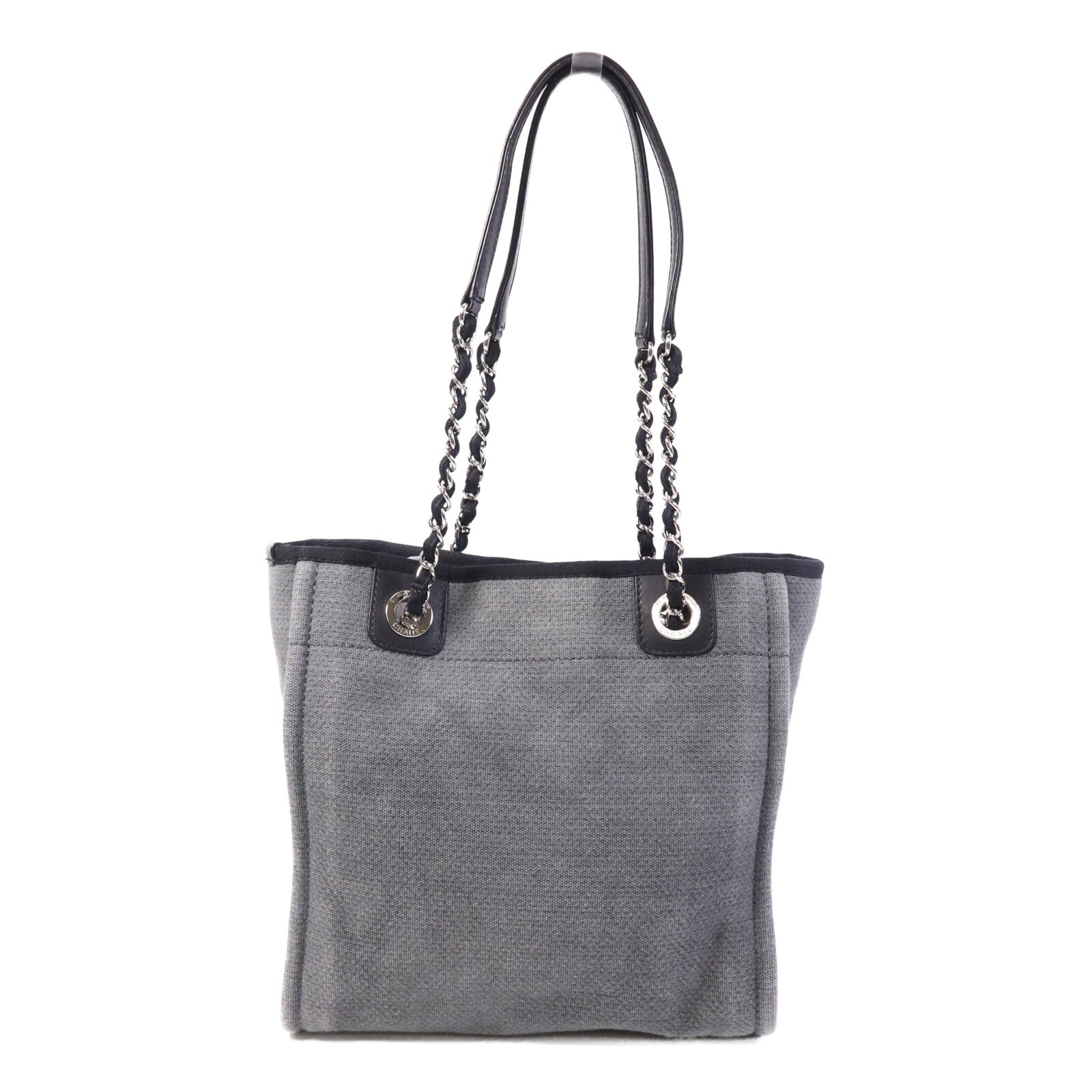 CHANEL 帆布Deauvilie銀扣鏈帶手挽袋
