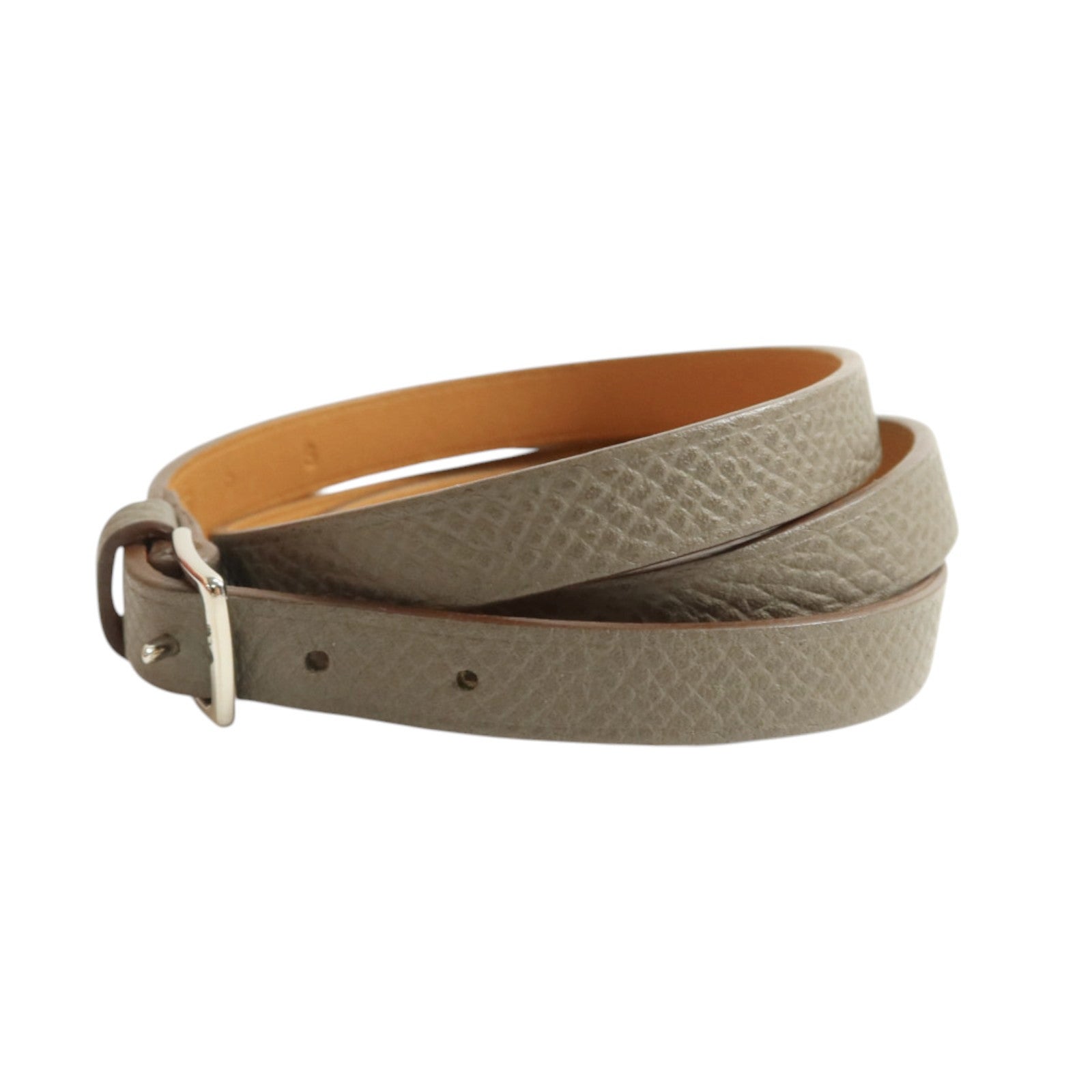HERMES Epsom皮革/Swift皮革Double Tour Bracelet銀扣手鏈Etain/Gold