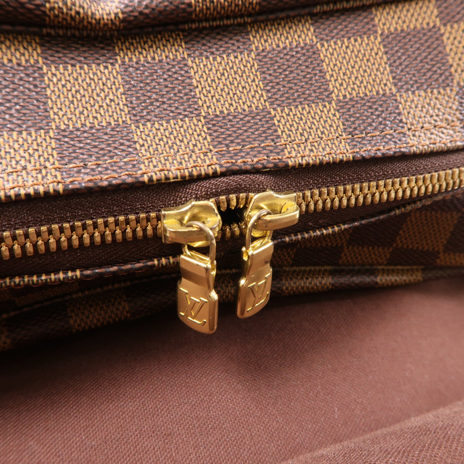 LOUIS VUITTON Damier Naviglio金扣肩背袋棕色