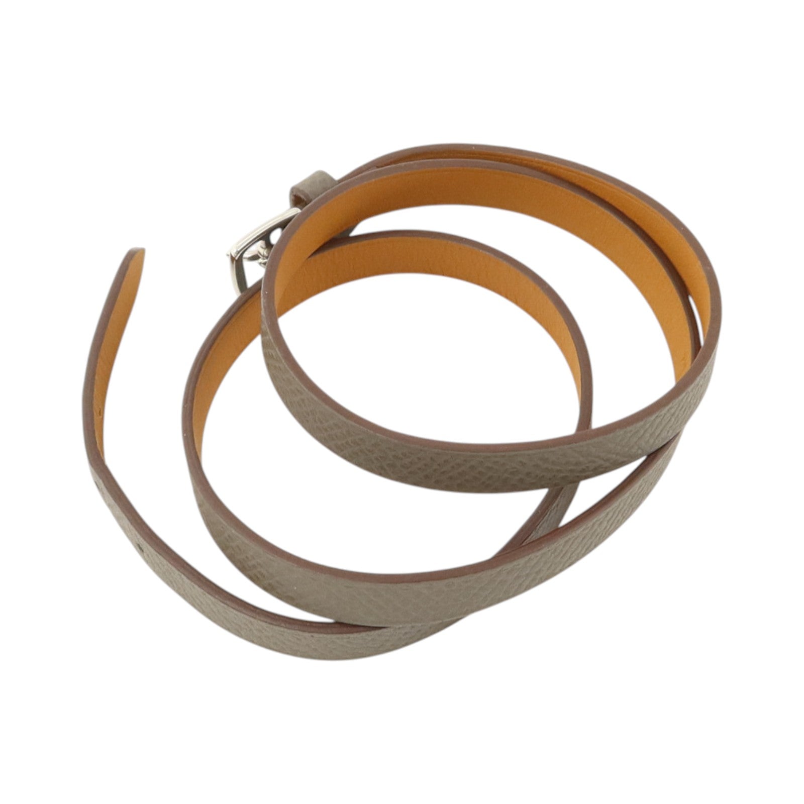 HERMES Epsom皮革/Swift皮革Double Tour Bracelet銀扣手鏈Etain/Gold