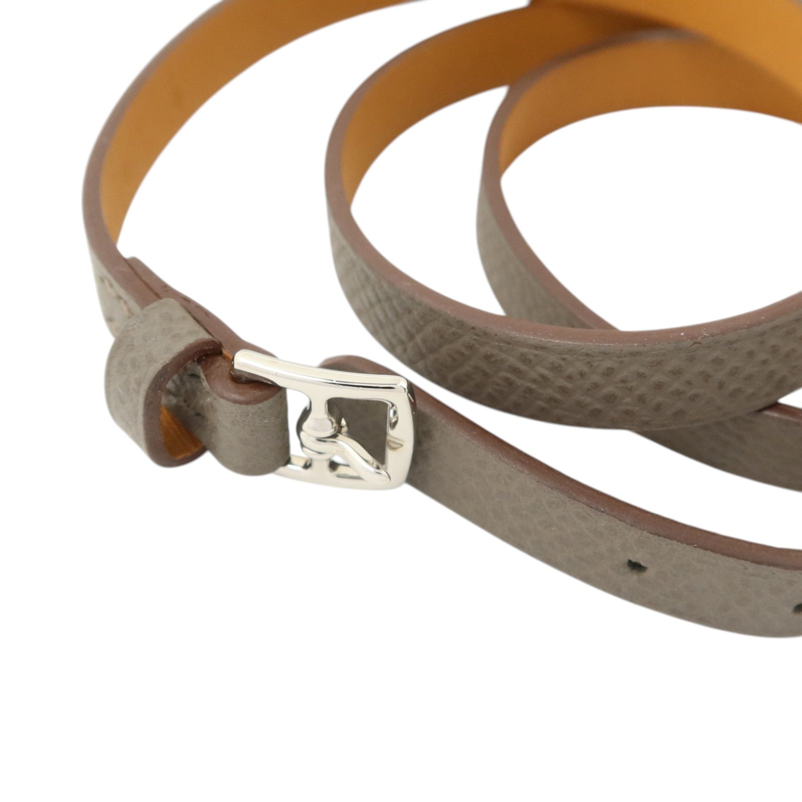 HERMES Epsom皮革/Swift皮革Double Tour Bracelet銀扣手鏈Etain/Gold