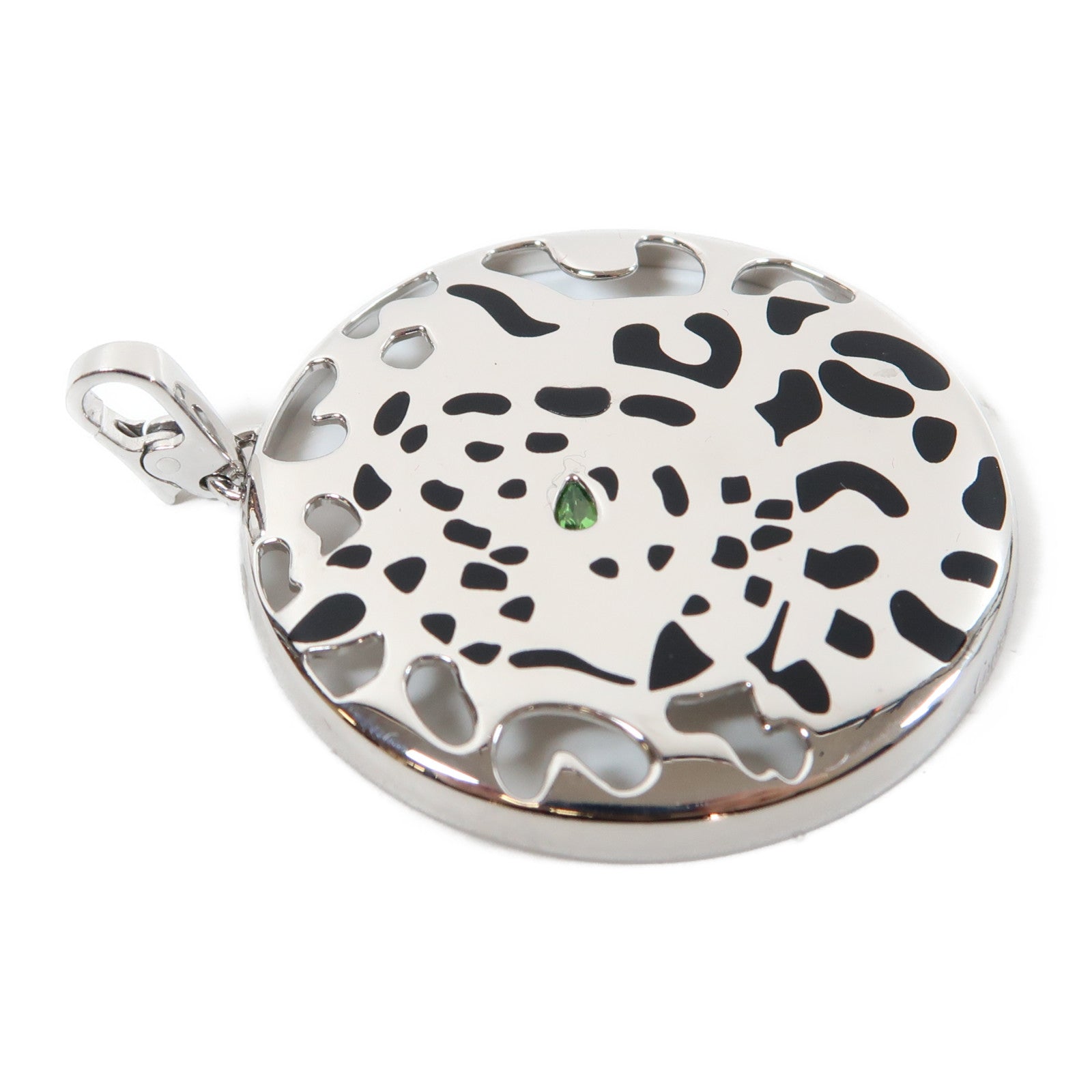CARTIER (PRICE DOWN) Panthere Pellage Pendant Garnet 18K White Gold Black Lacquer