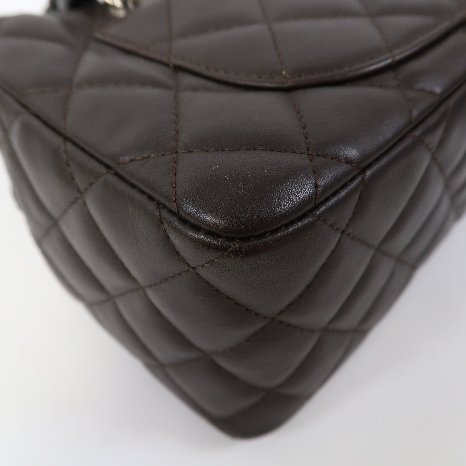 CHANEL 菱格牛皮皮革Cambon Ligne銀扣手挽袋啡色
