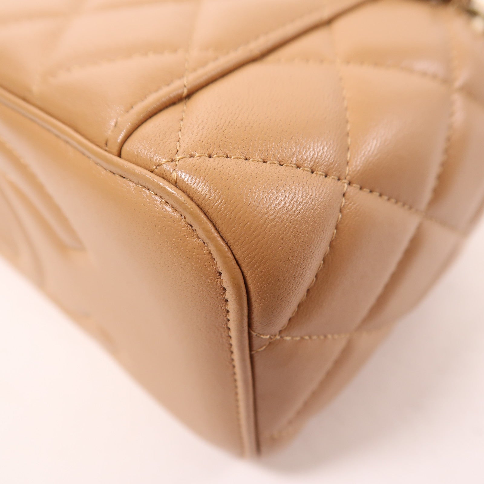 CHANEL CC GHW Vanity Chain 2 Way Bag Lambskin Leather Beige