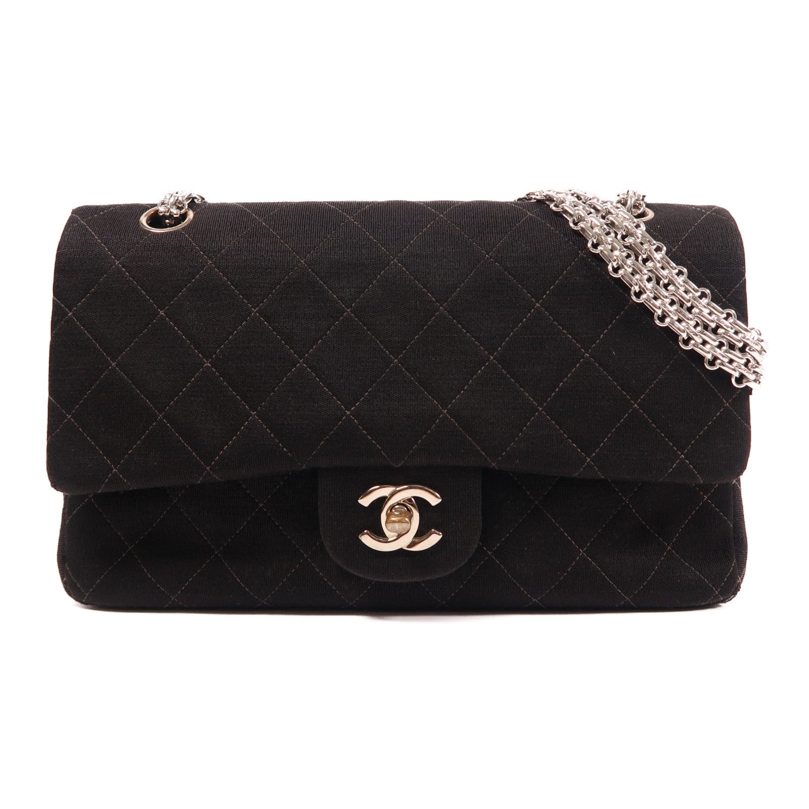 CHANEL 【激減優惠】菱格帆布Chain Shoulder銀扣鏈帶肩背袋黑色
