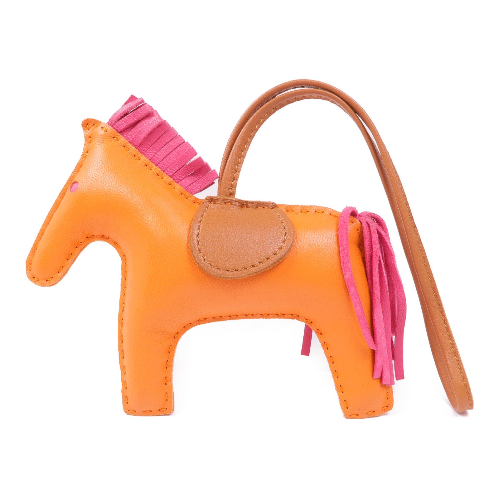 HERMES Milo皮革Rodeo MM掛飾Orange/Gold