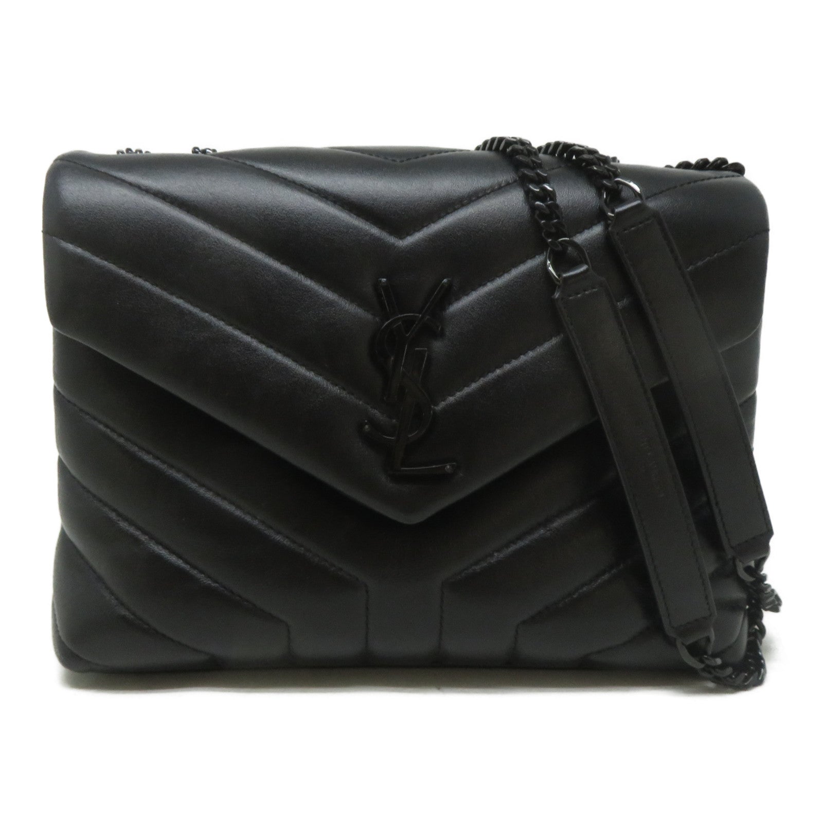 SAINT LAURENT 牛皮皮革Small Loulou黑扣肩背袋黑色