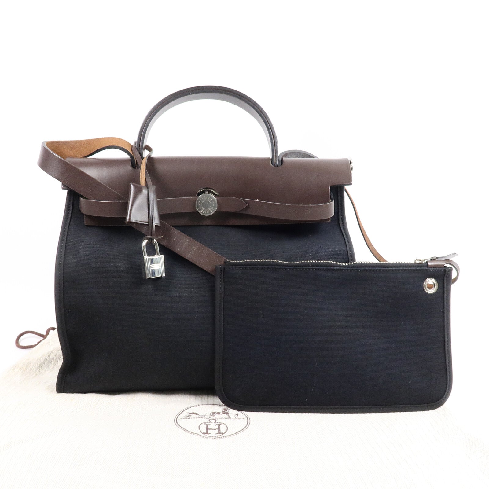 HERMES 帆布Herbag PM手挽肩背兩用袋Noir