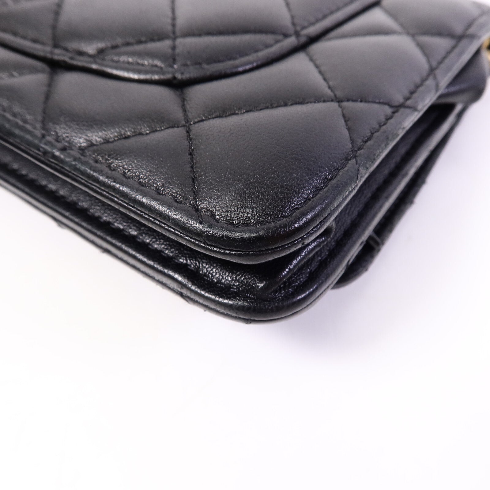 CHANEL 羊皮皮革Wallet On Chain W Gold Ball鏈帶肩背袋
