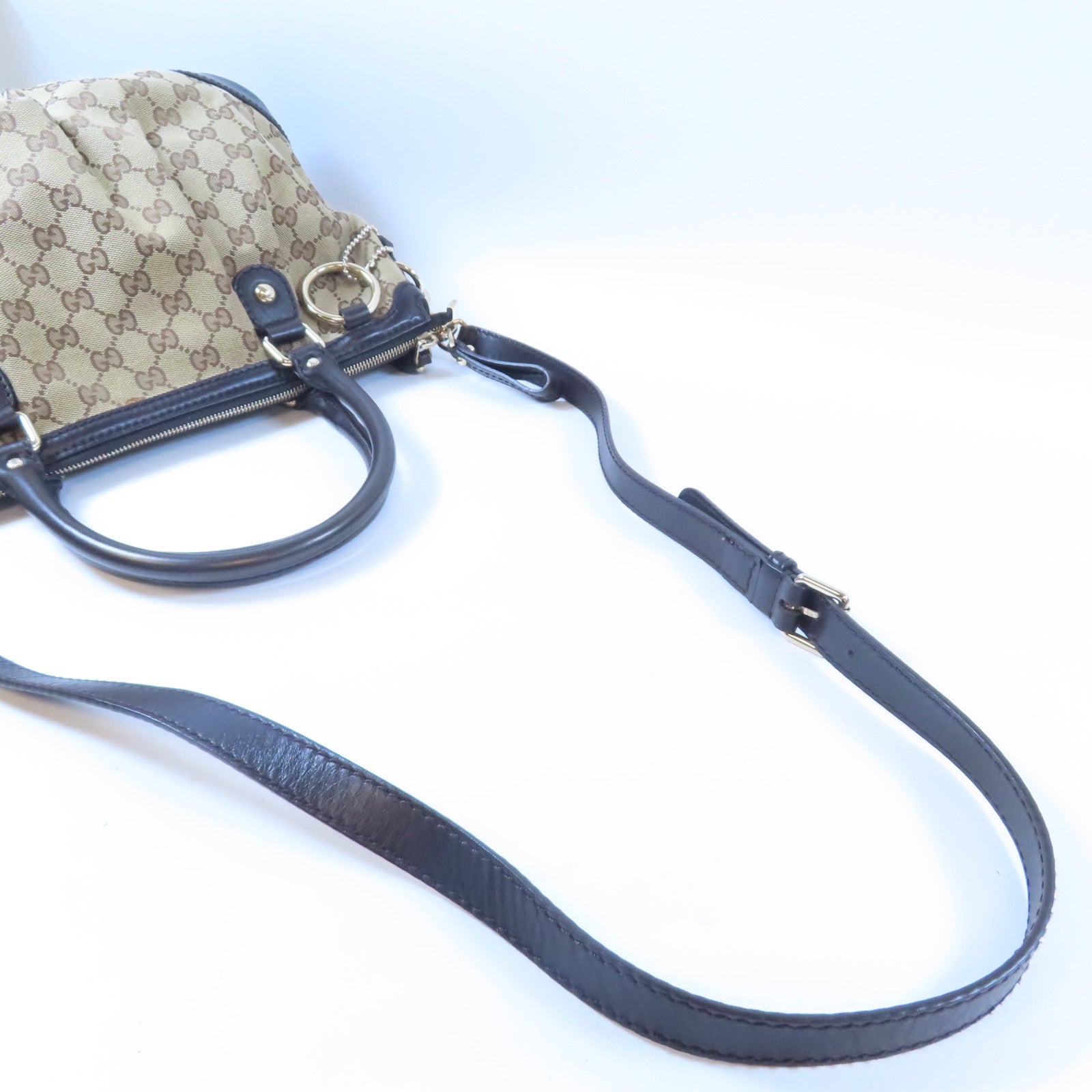 GUCCI 帆布Shoulder Bag金扣手挽肩背兩用袋啡色