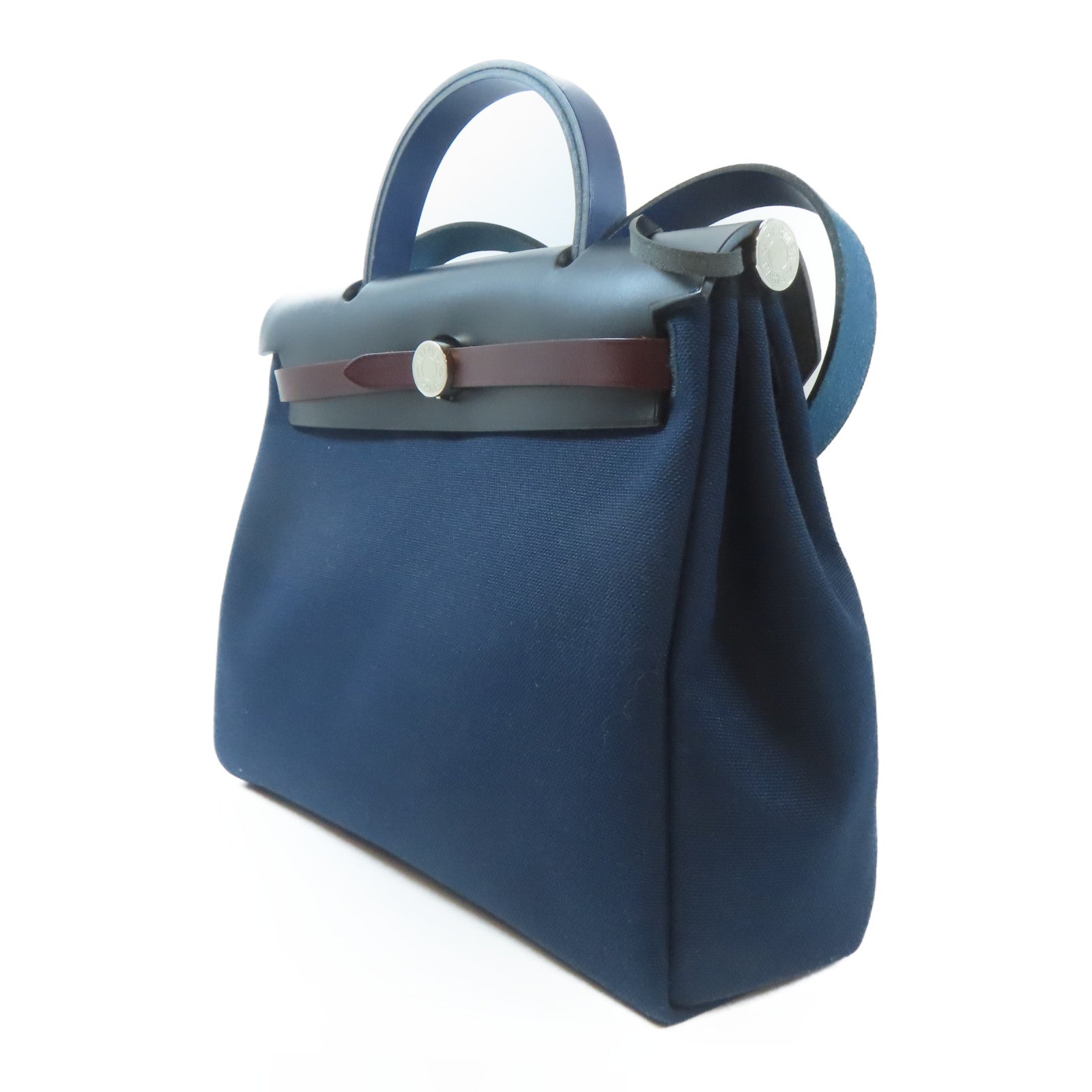 HERMES 帆布Herbag PM銀扣手挽肩背兩用袋深藍色