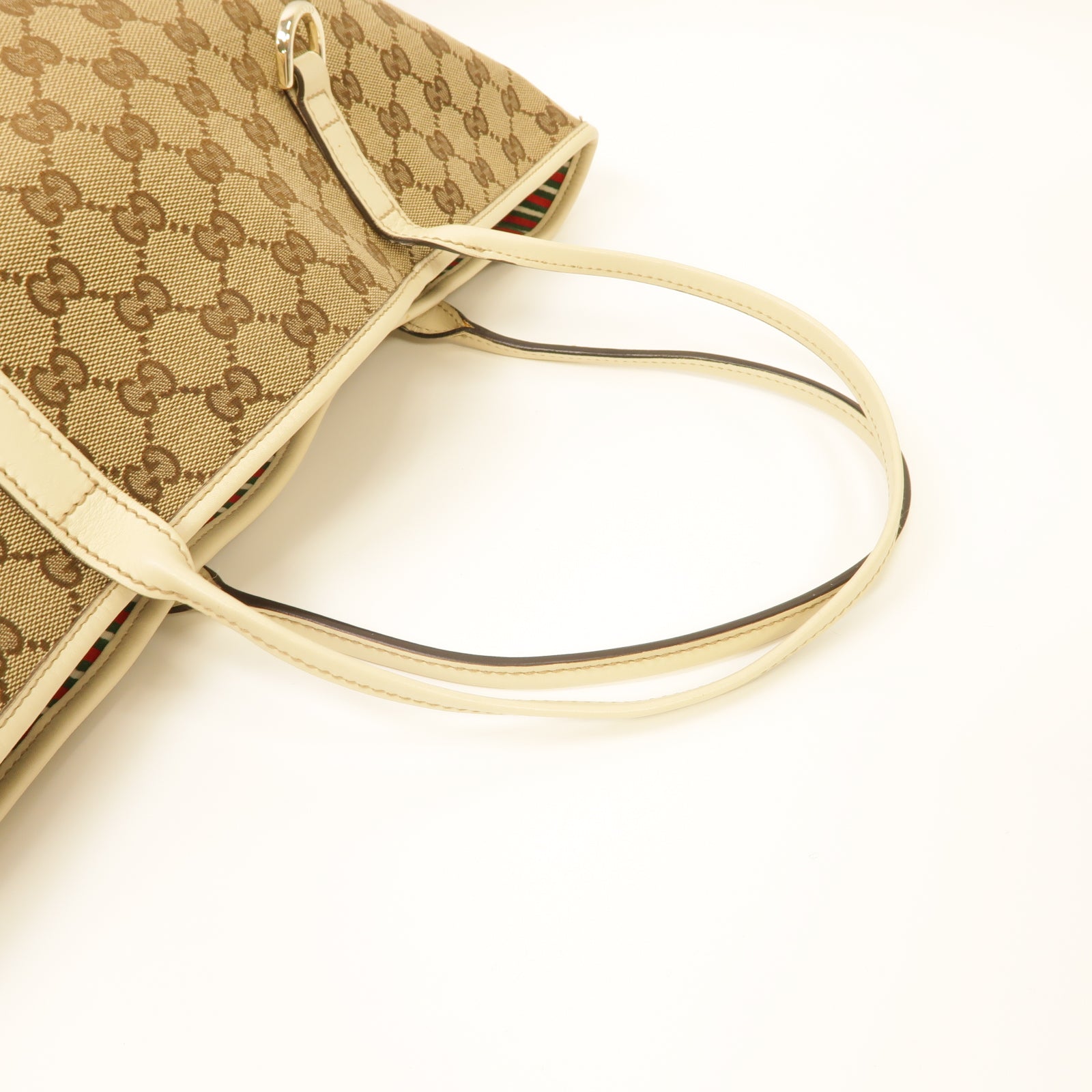 GUCCI 帆布Tote Bag金扣手挽袋白色/棕色