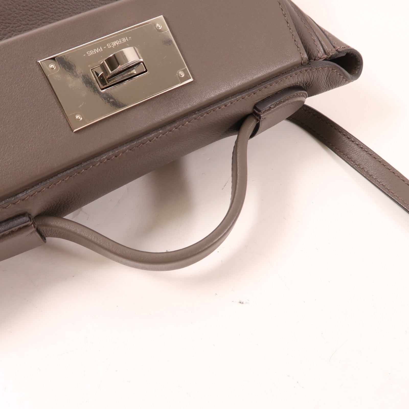HERMES Evercolor皮革24/24 Mini銀扣手挽肩背兩用袋Etain灰色