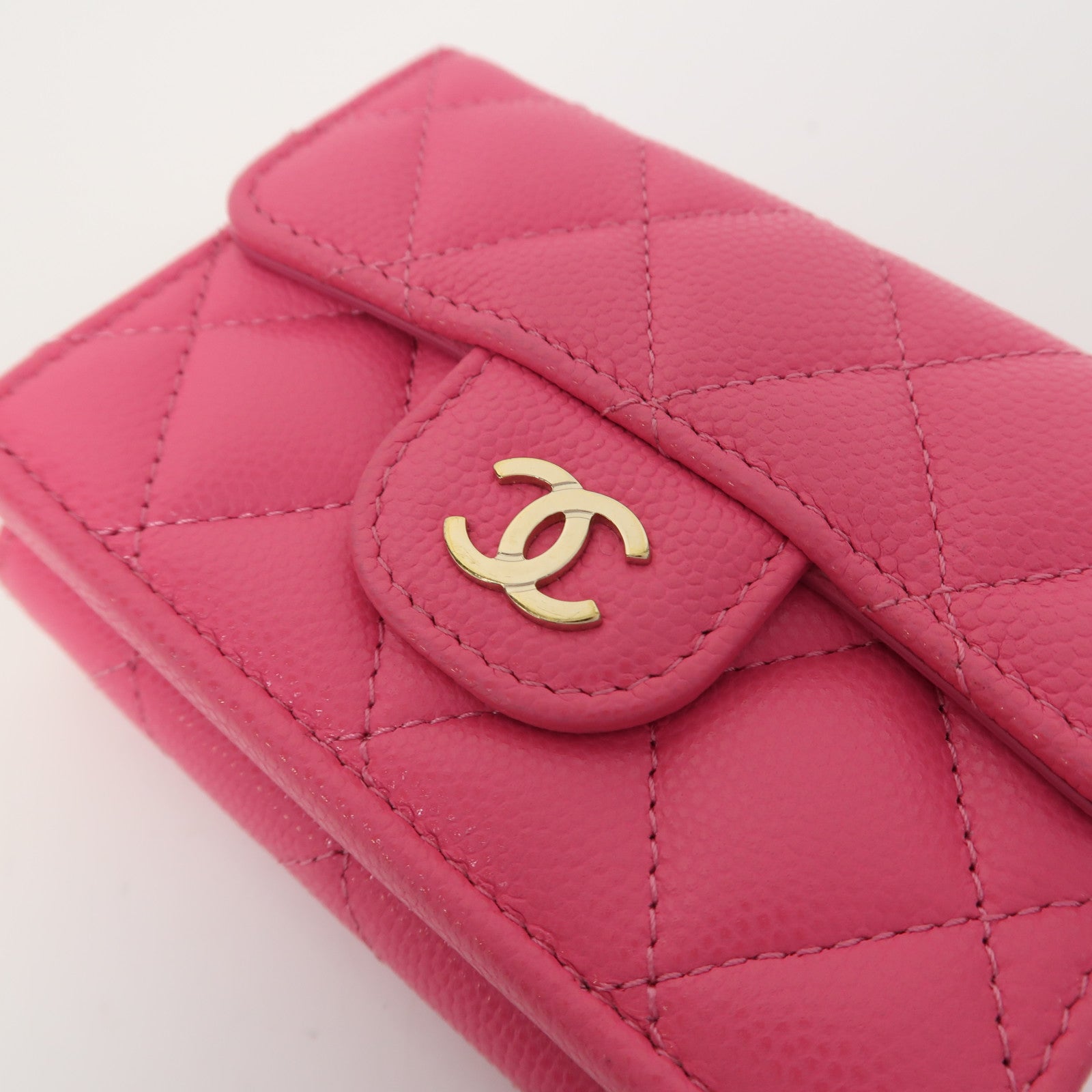 CHANEL 【激減優惠】菱格Caviar皮革Wallet金扣錢包粉紅色