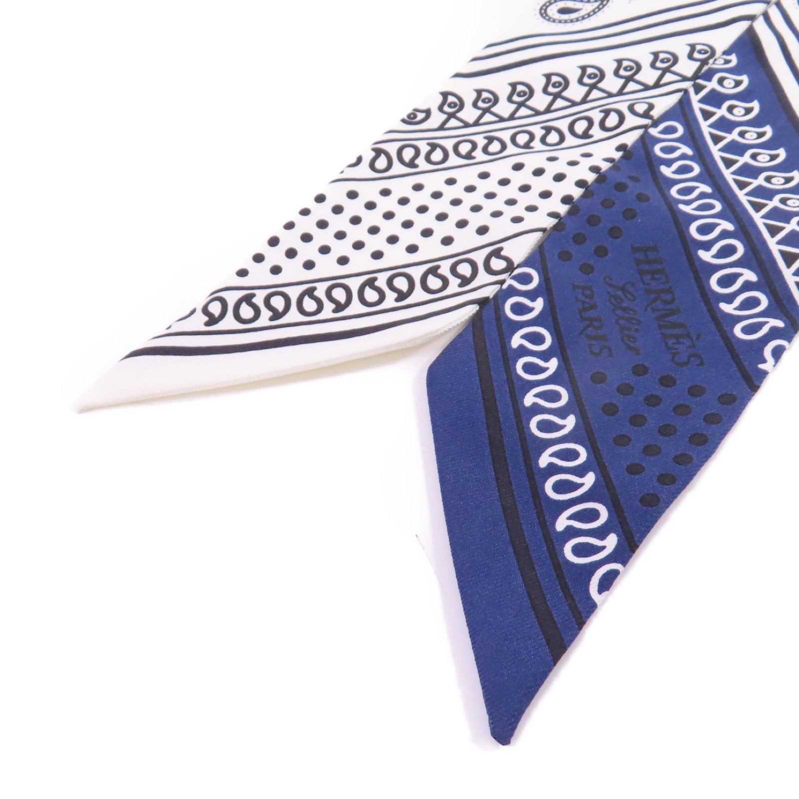 HERMES 絲質Twilly Scarf絲巾白色/黑色/藍色