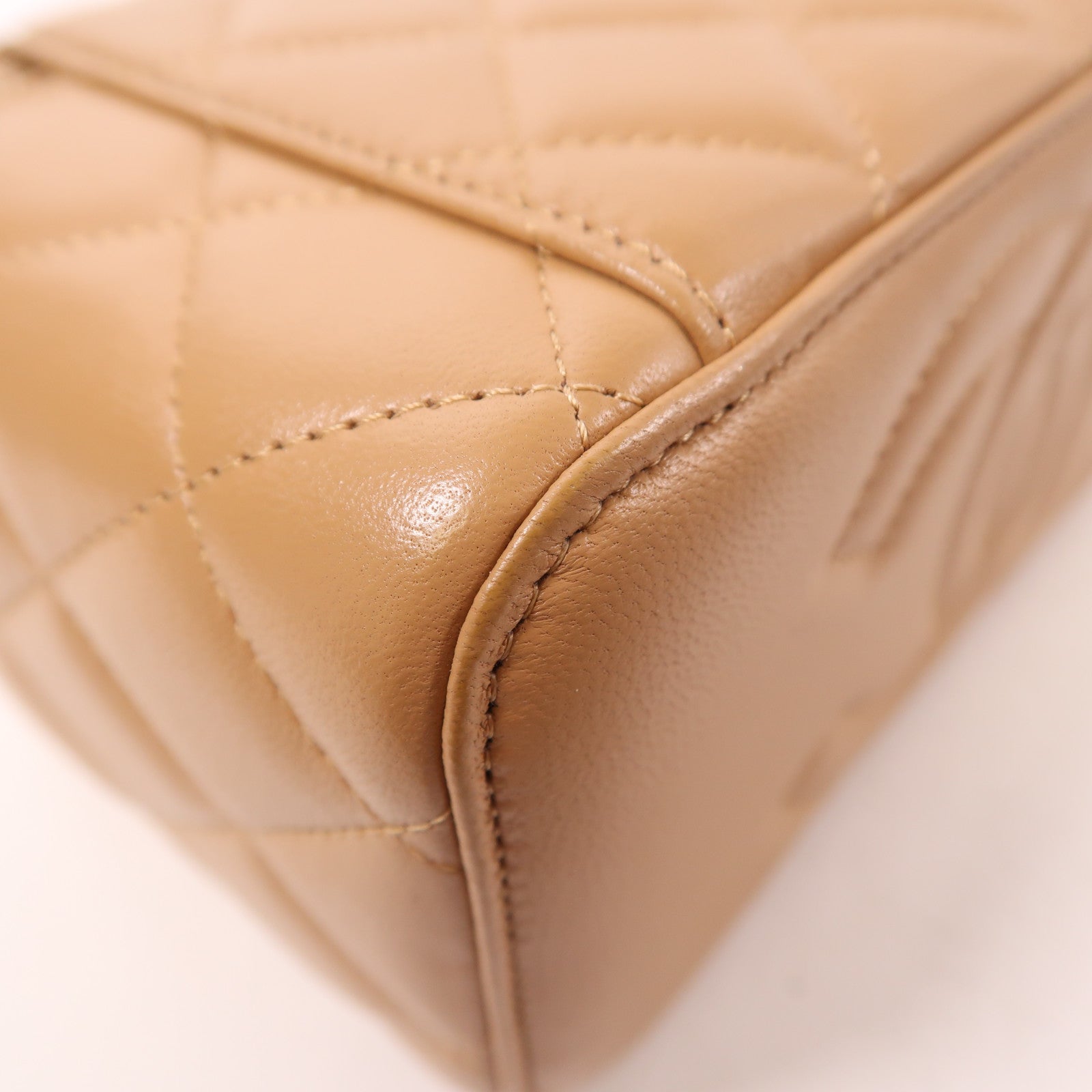 CHANEL CC GHW Vanity Chain 2 Way Bag Lambskin Leather Beige