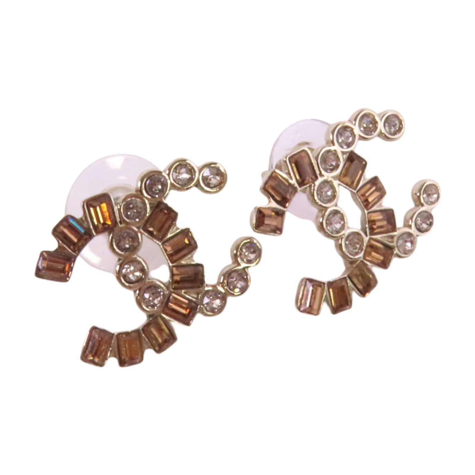 CHANEL 金屬/水鑽CC Earrings銀扣耳環