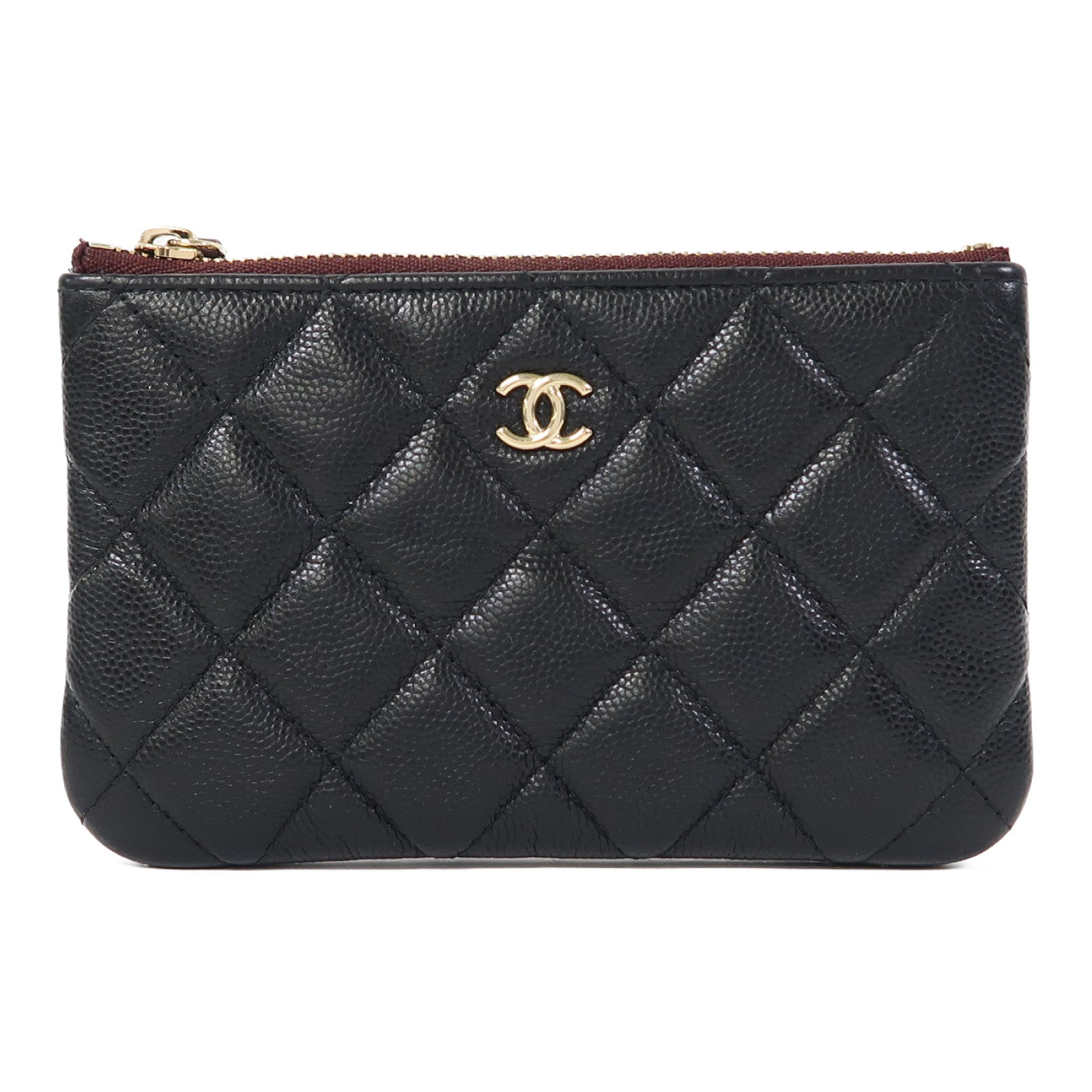CHANEL 菱格牛皮皮革Mini Pouch金扣手拿包黑色